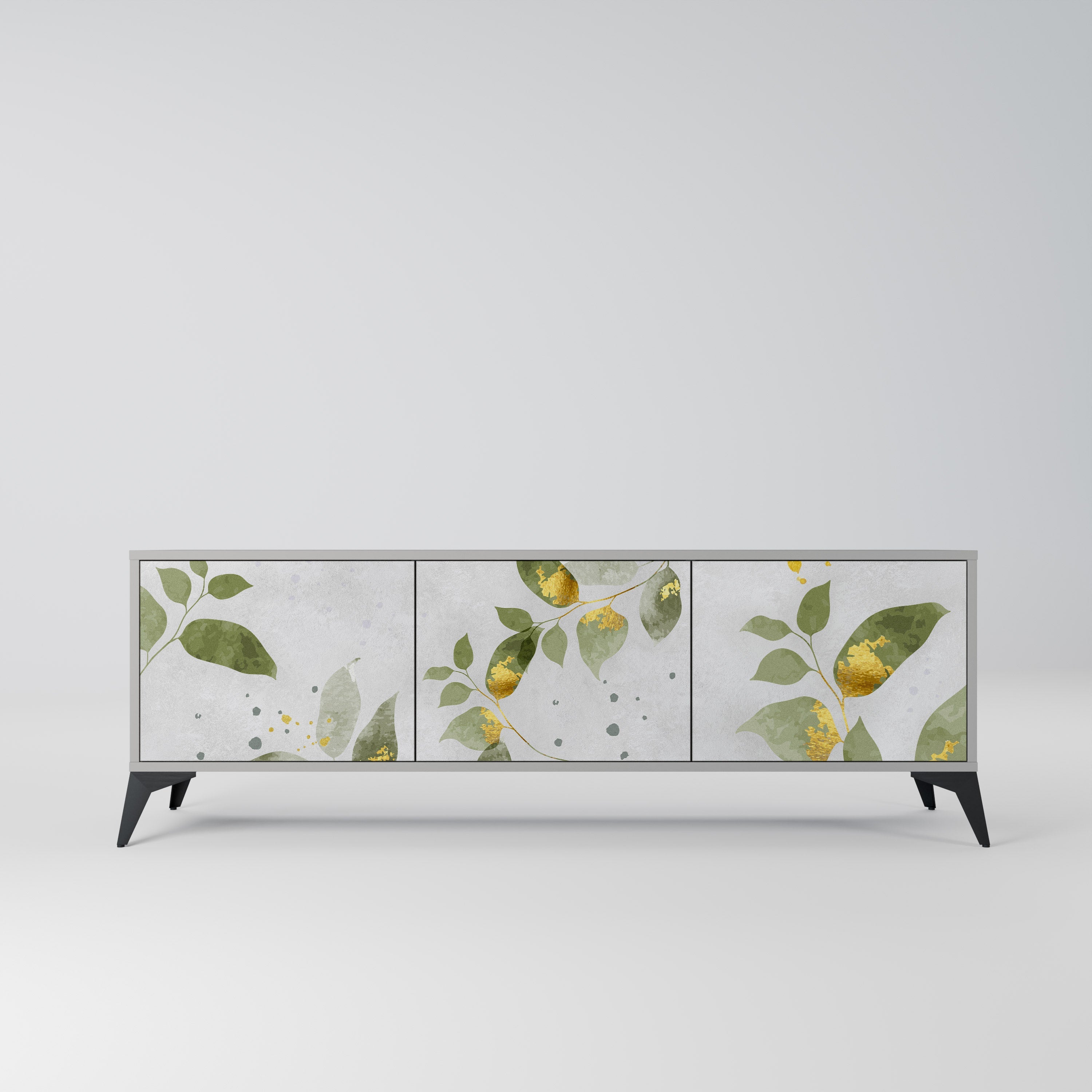 ELEGANT BOTANICS Móvel de TV com 3 Portas em Acabamento Cinzento