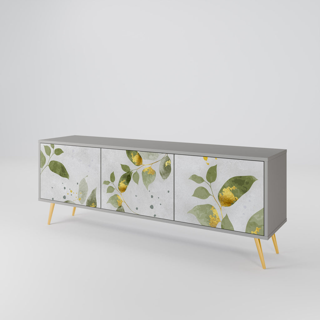 ELEGANT BOTANICS Móvel de TV com 3 Portas em Acabamento Cinzento