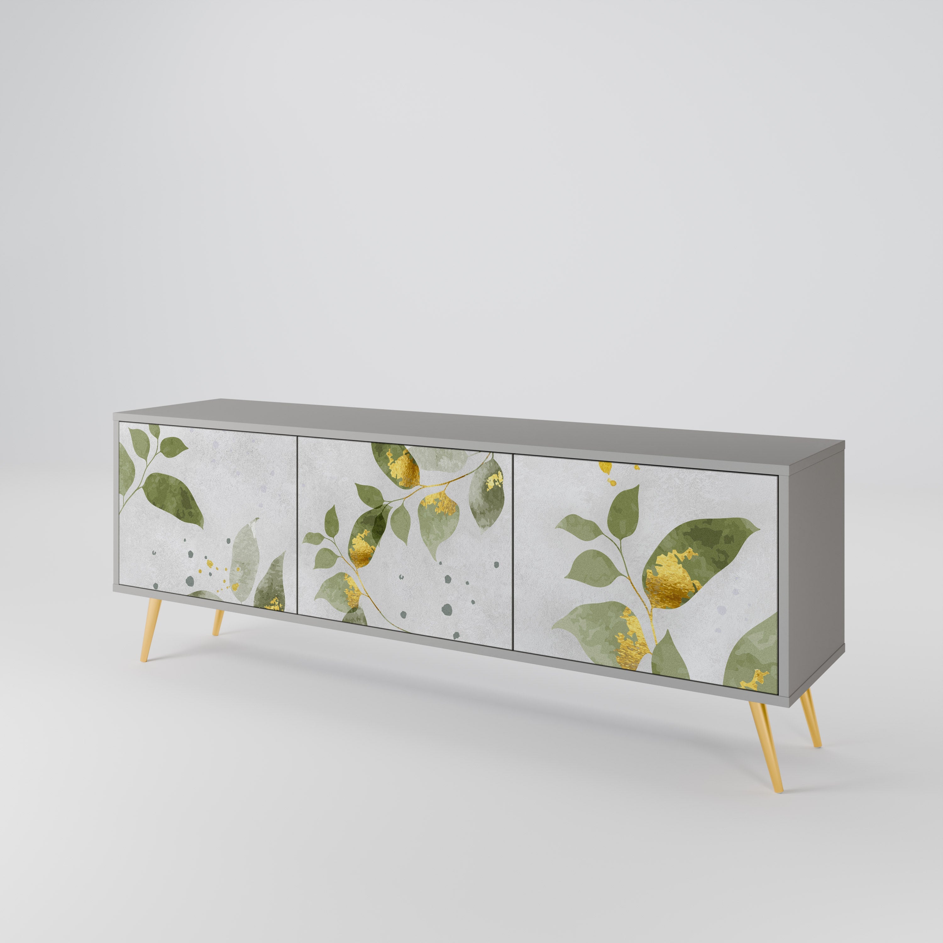 ELEGANT BOTANICS Móvel de TV com 3 Portas em Acabamento Cinzento