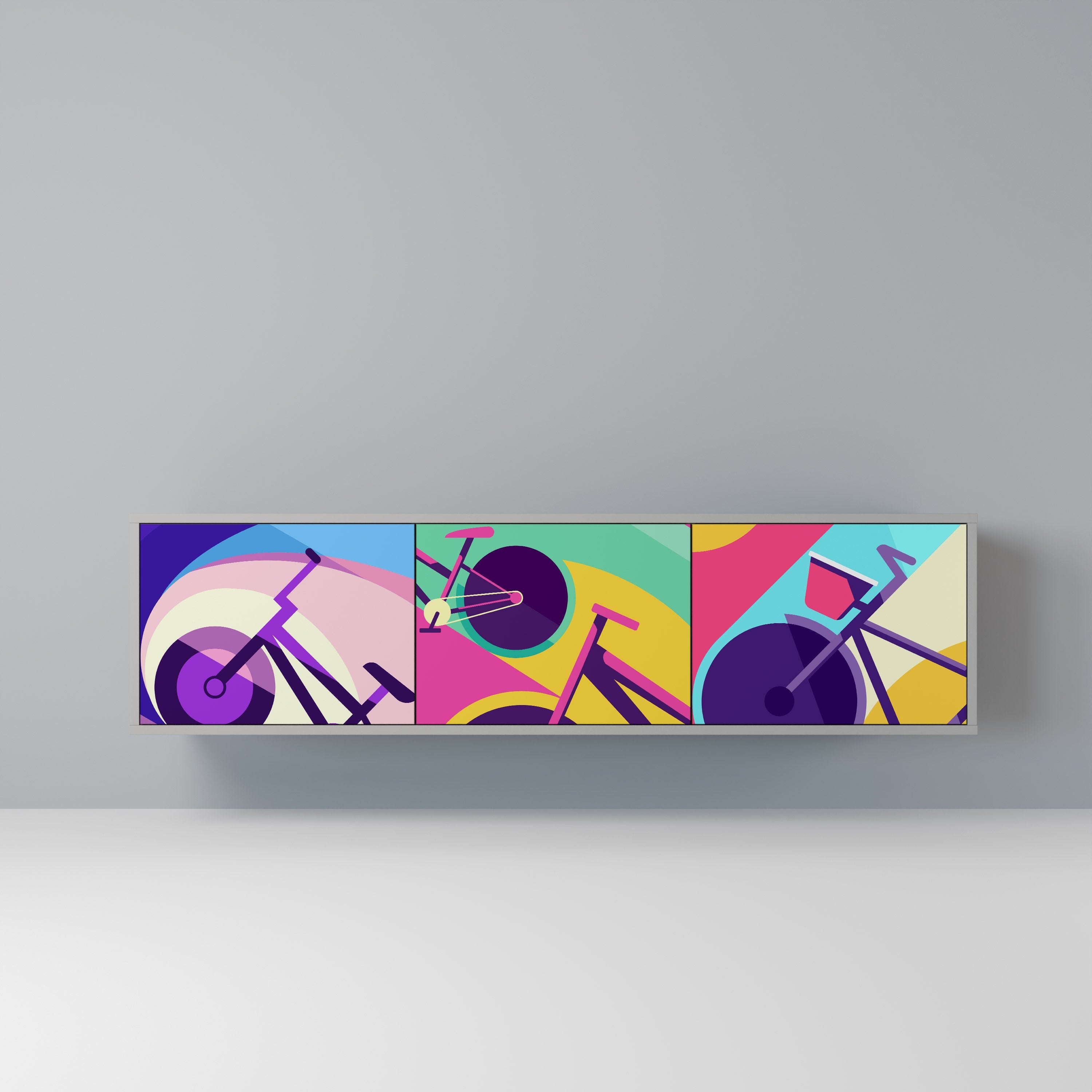 BIKE DREAMS Móvel de TV com 3 Portas em Acabamento Cinzento