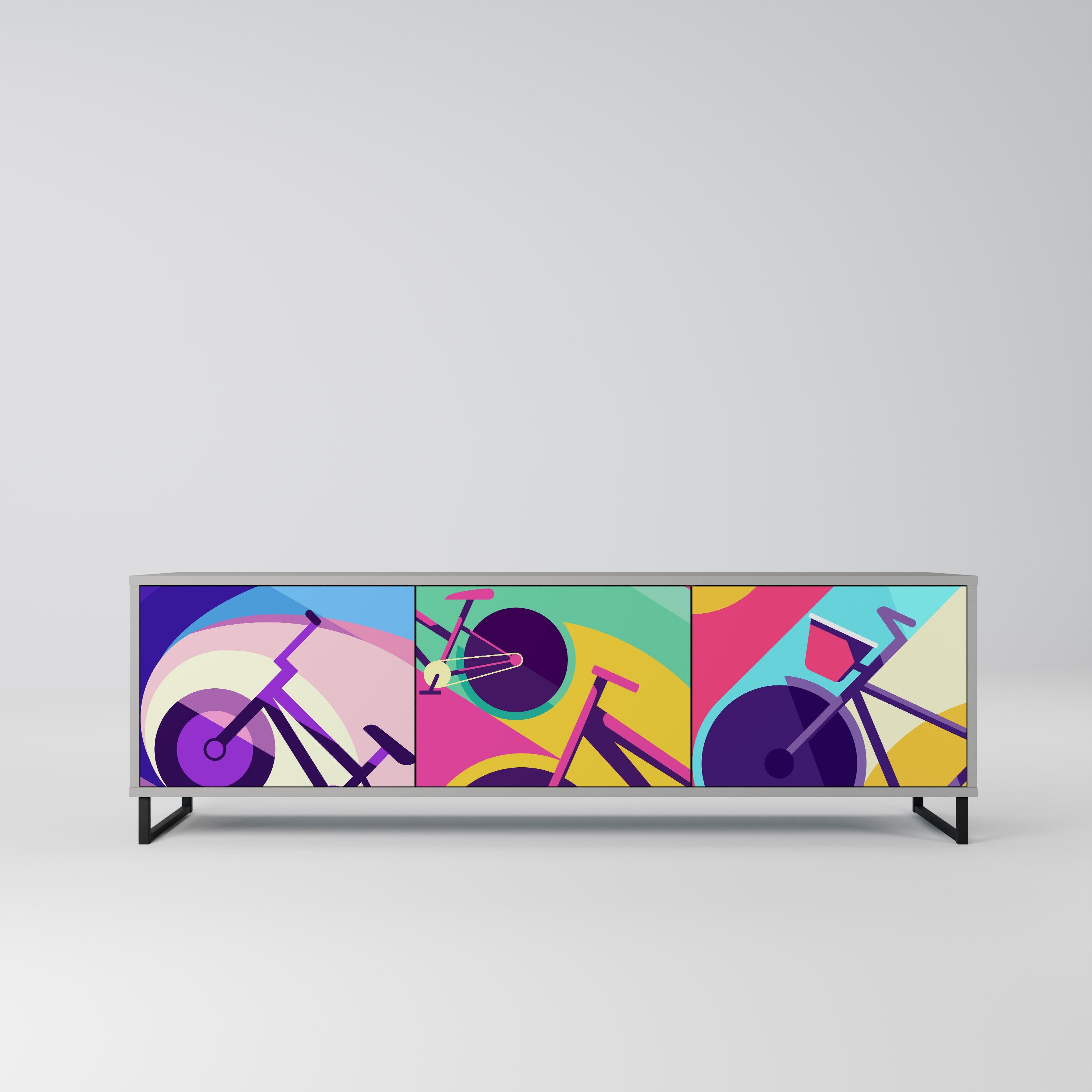 BIKE DREAMS Móvel de TV com 3 Portas em Acabamento Cinzento