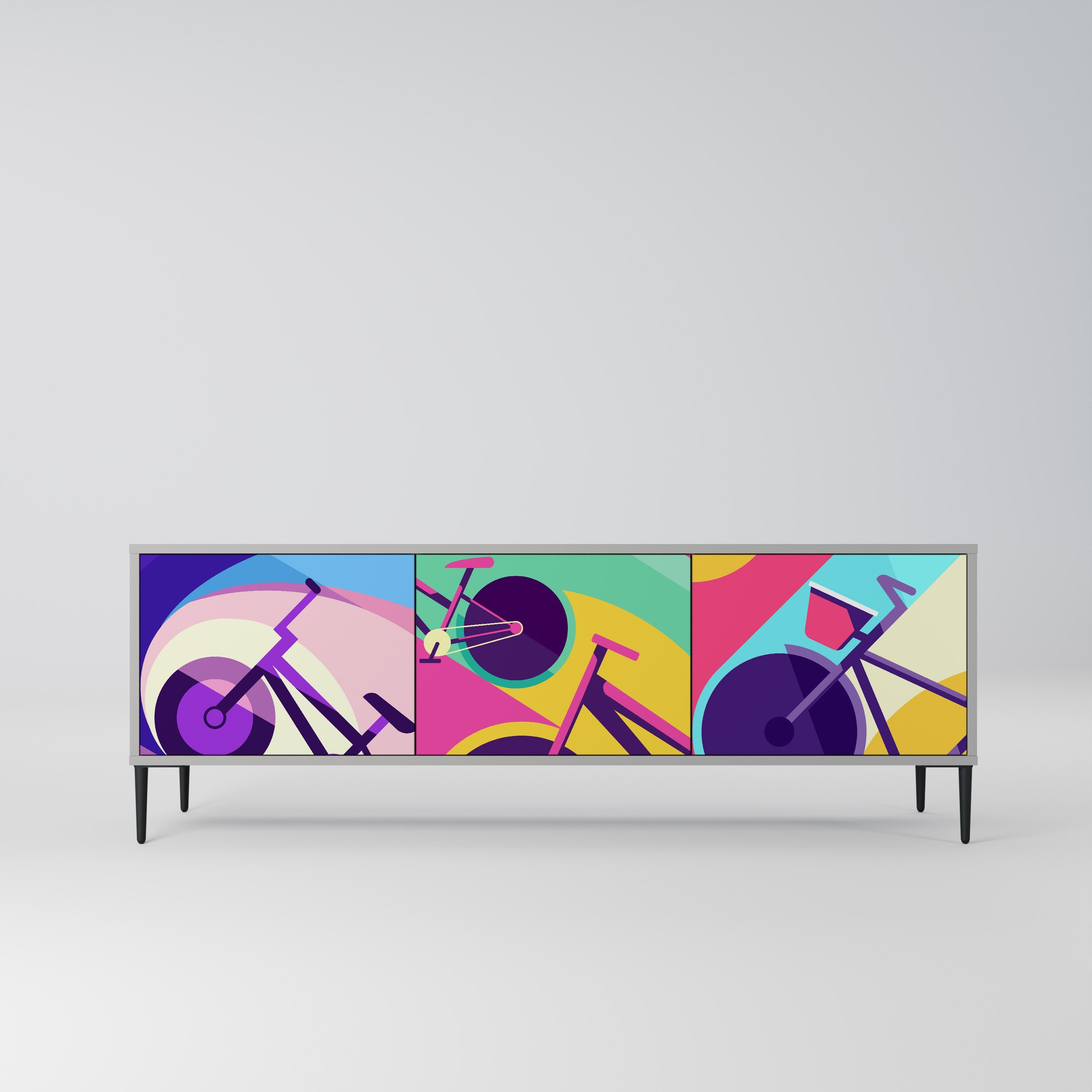 BIKE DREAMS Móvel de TV com 3 Portas em Acabamento Cinzento