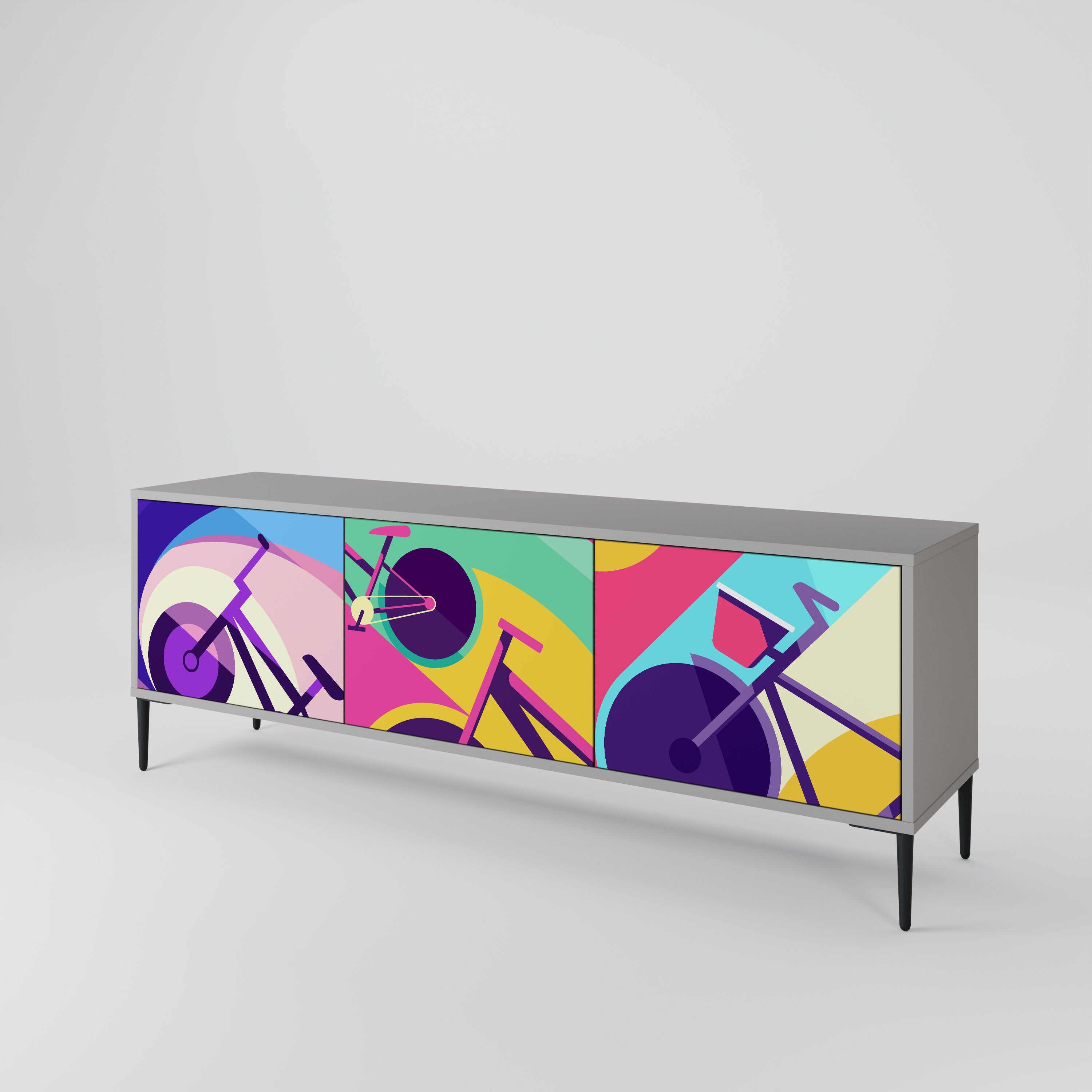 BIKE DREAMS Móvel de TV com 3 Portas em Acabamento Cinzento