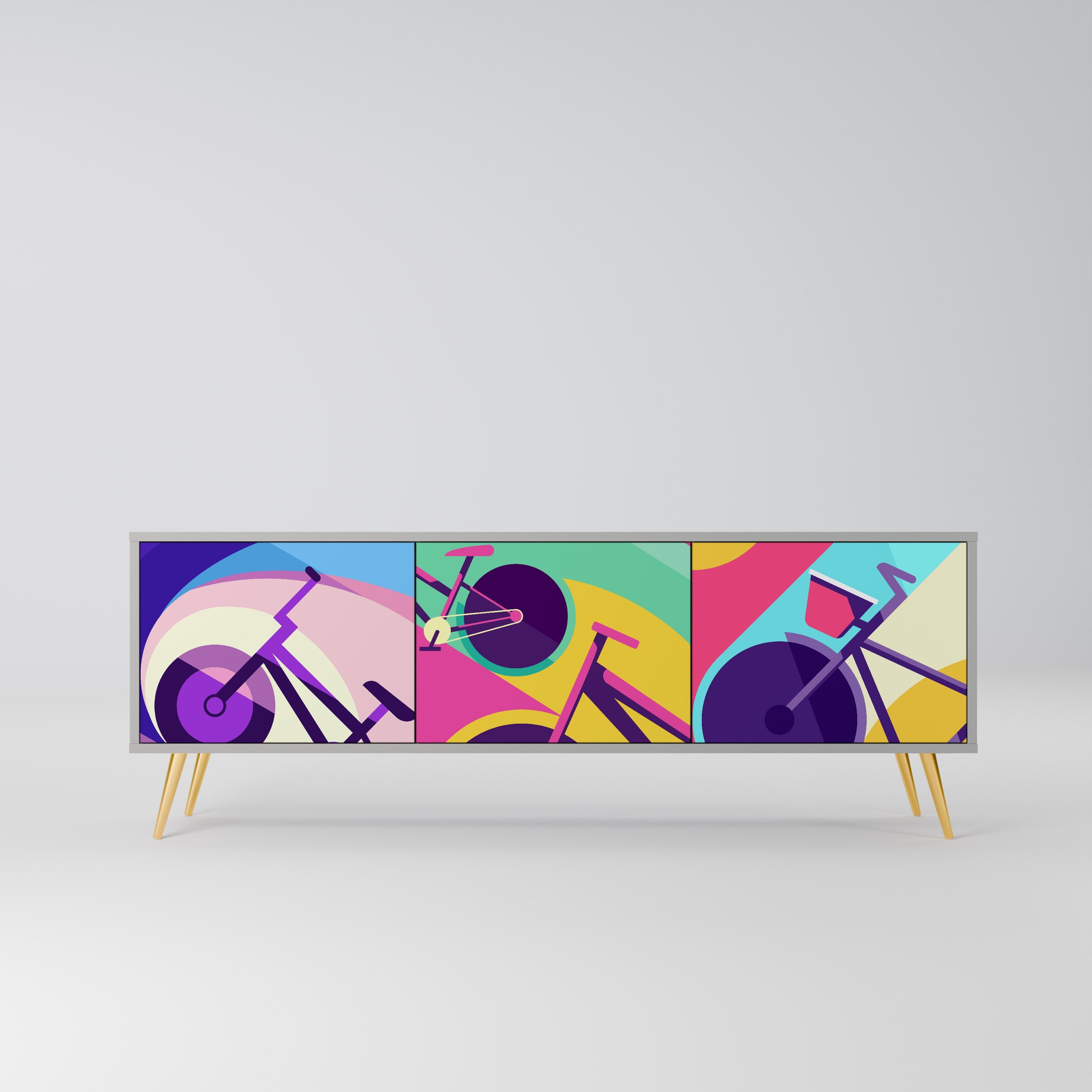 BIKE DREAMS Móvel de TV com 3 Portas em Acabamento Cinzento