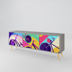 BIKE DREAMS 3-Door TV Stand in Grey Finish