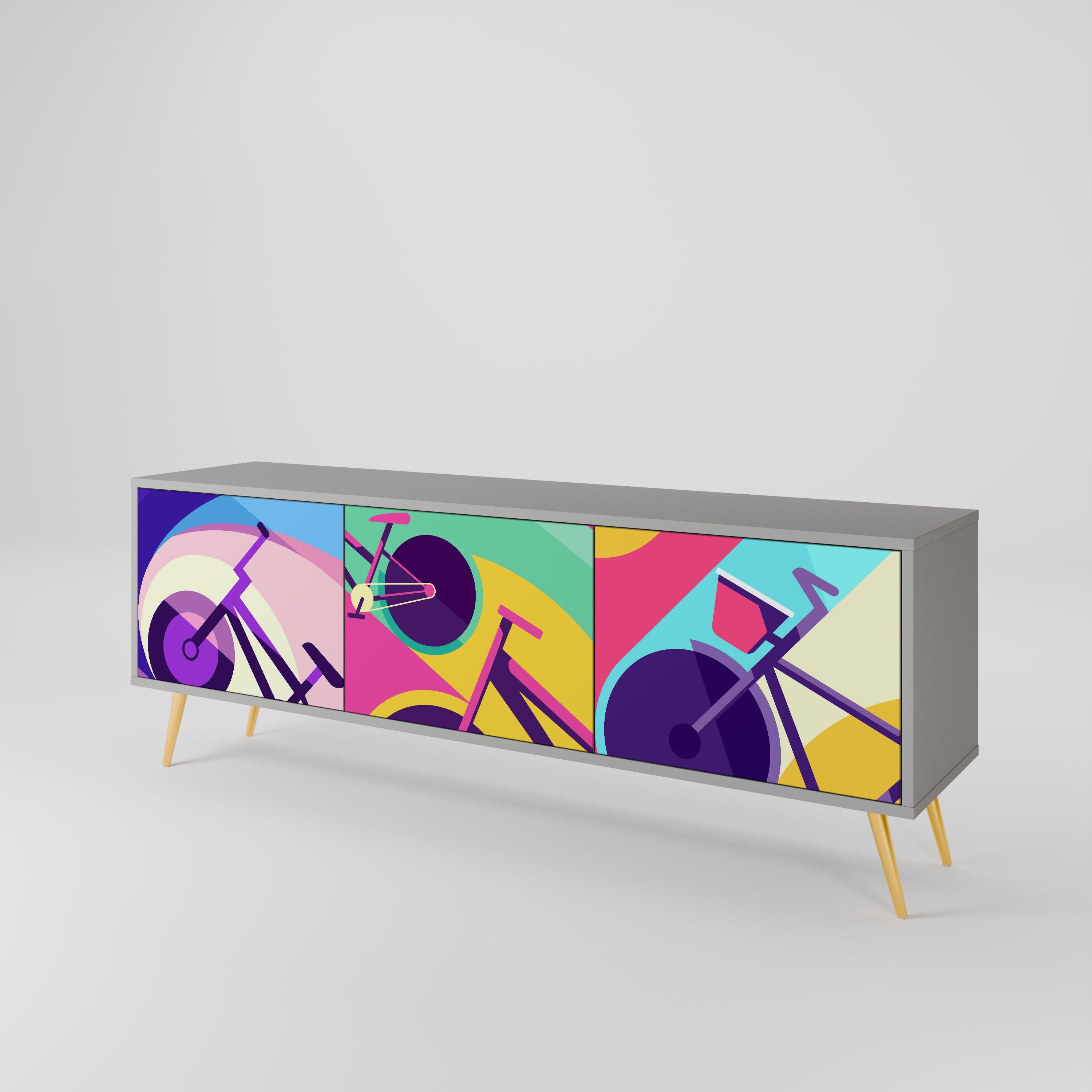 BIKE DREAMS Móvel de TV com 3 Portas em Acabamento Cinzento