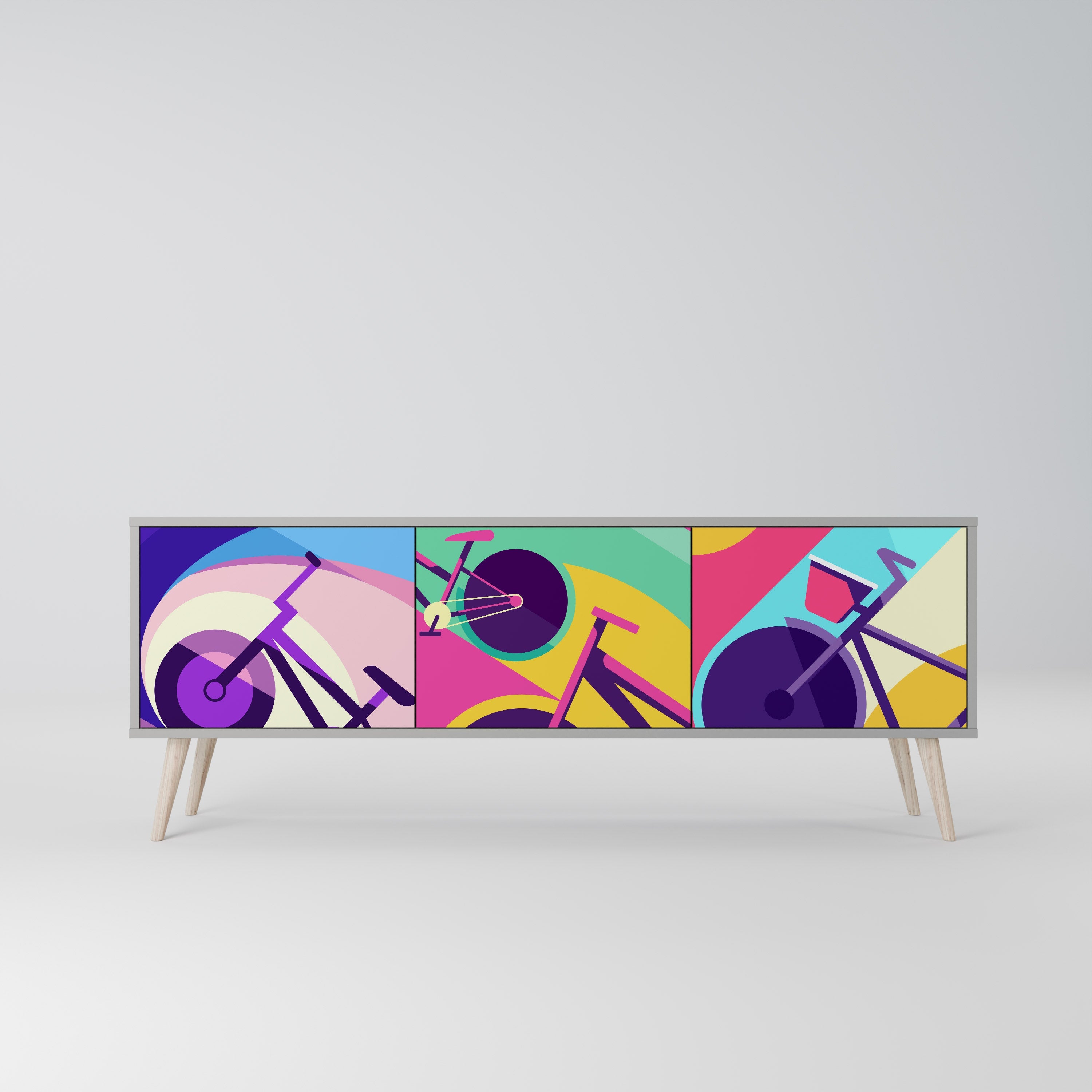 BIKE DREAMS Móvel de TV com 3 Portas em Acabamento Cinzento