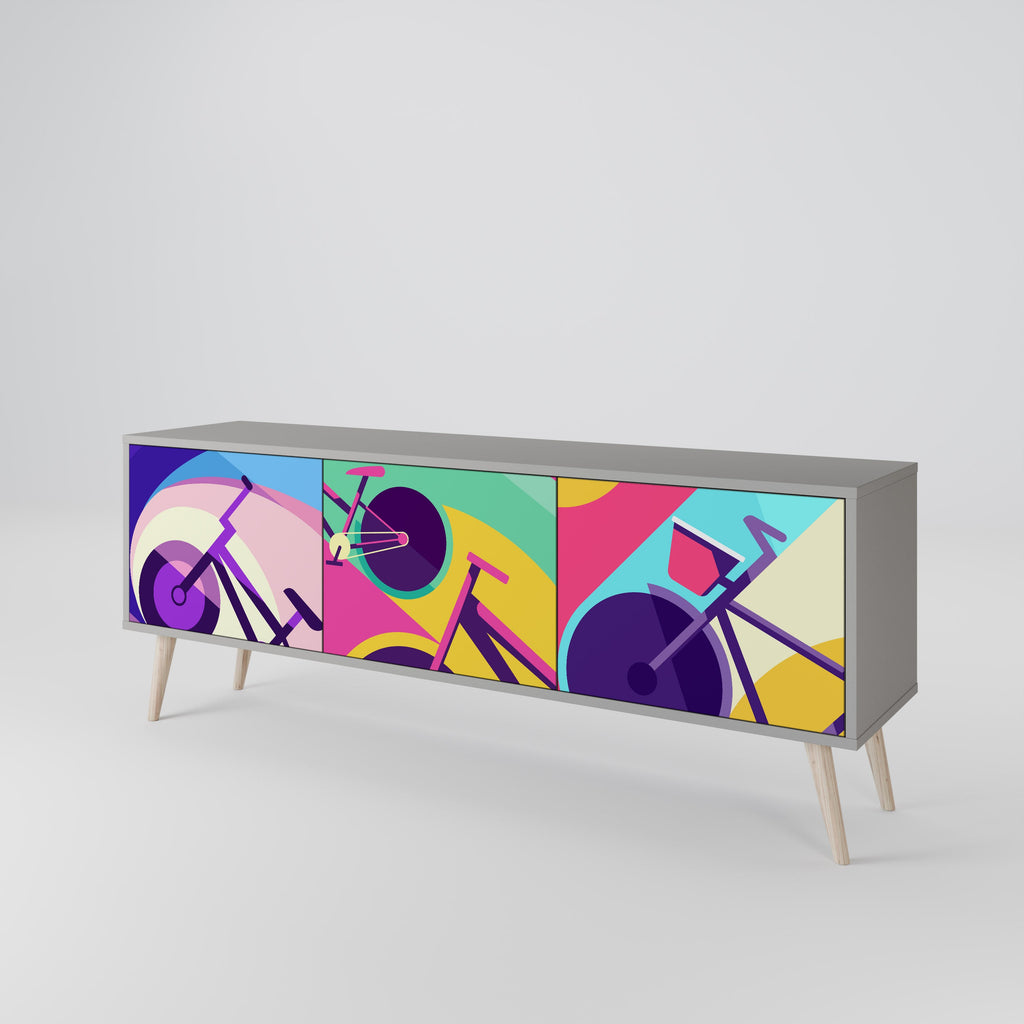 BIKE DREAMS 3-Door TV Stand in Grey Finish