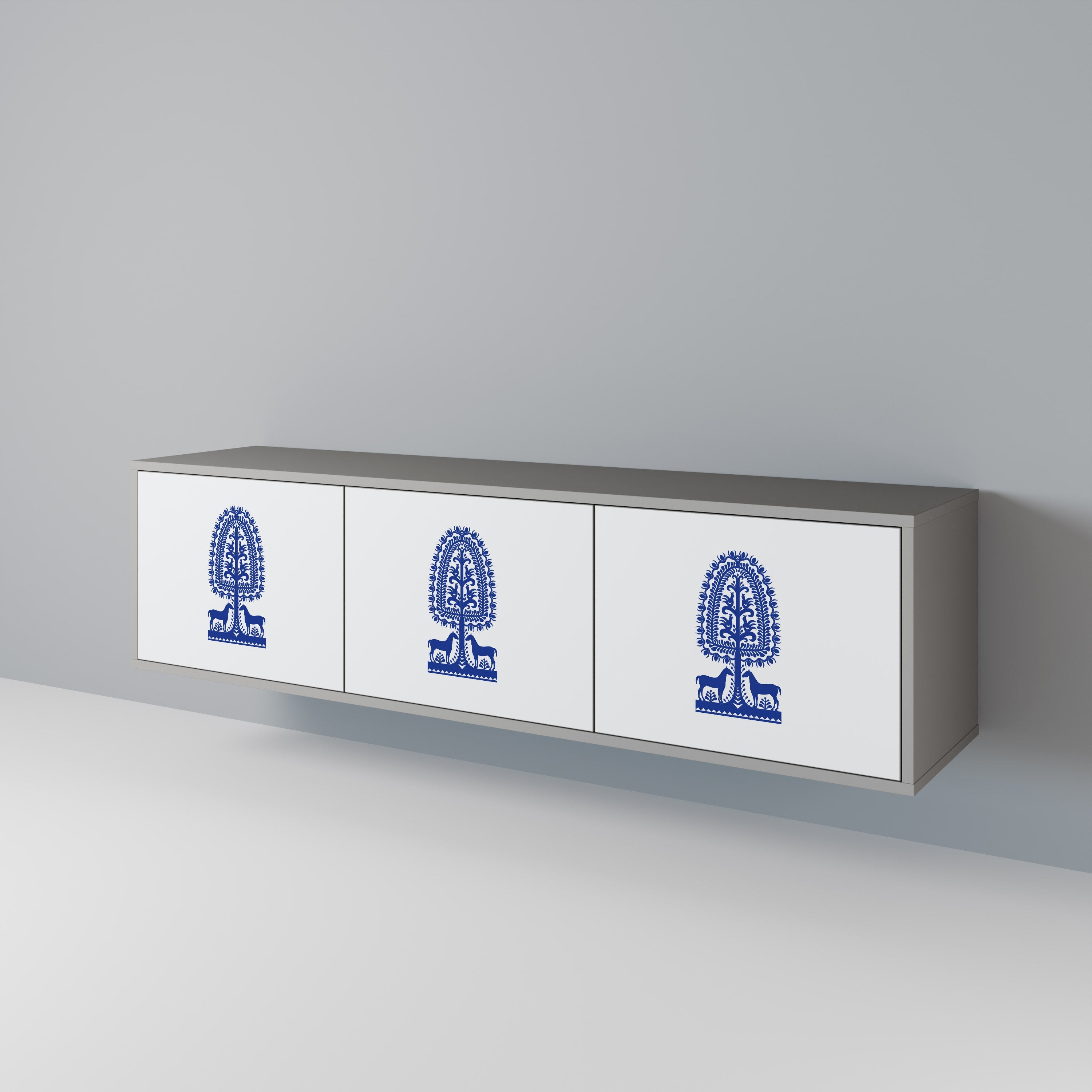 POLISH FOLK ART Móvel de TV com 3 Portas em Acabamento Cinzento