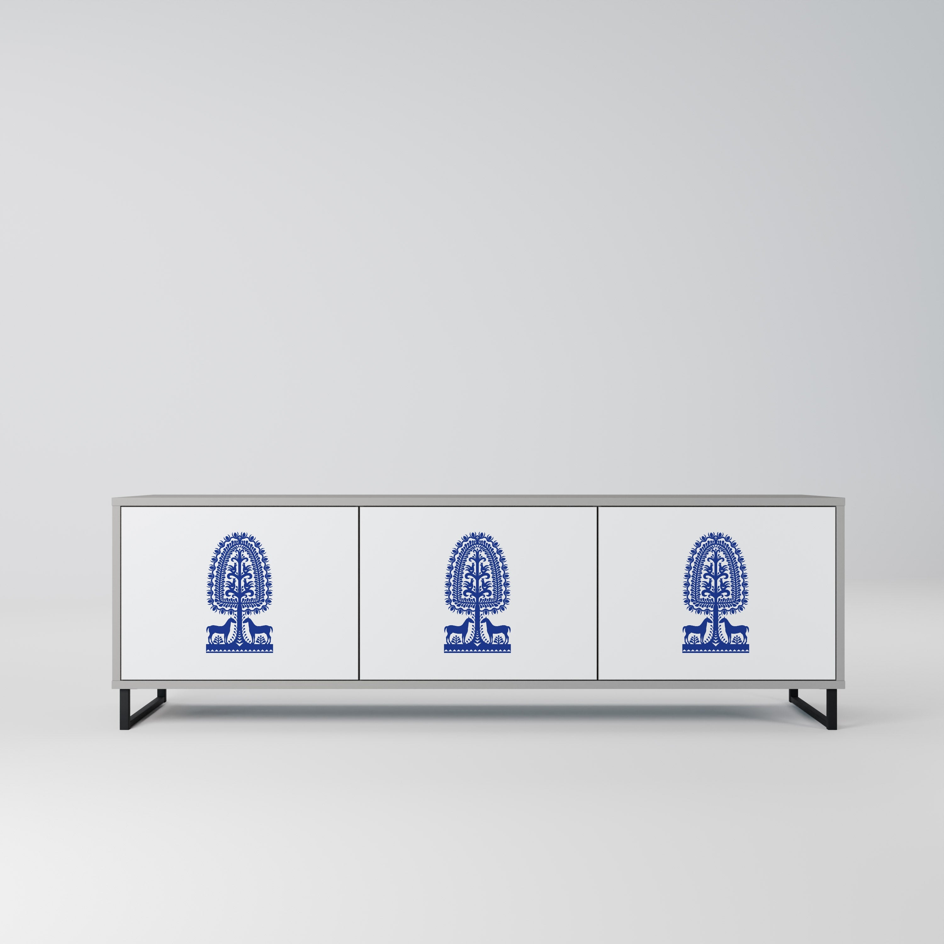 POLISH FOLK ART Móvel de TV com 3 Portas em Acabamento Cinzento