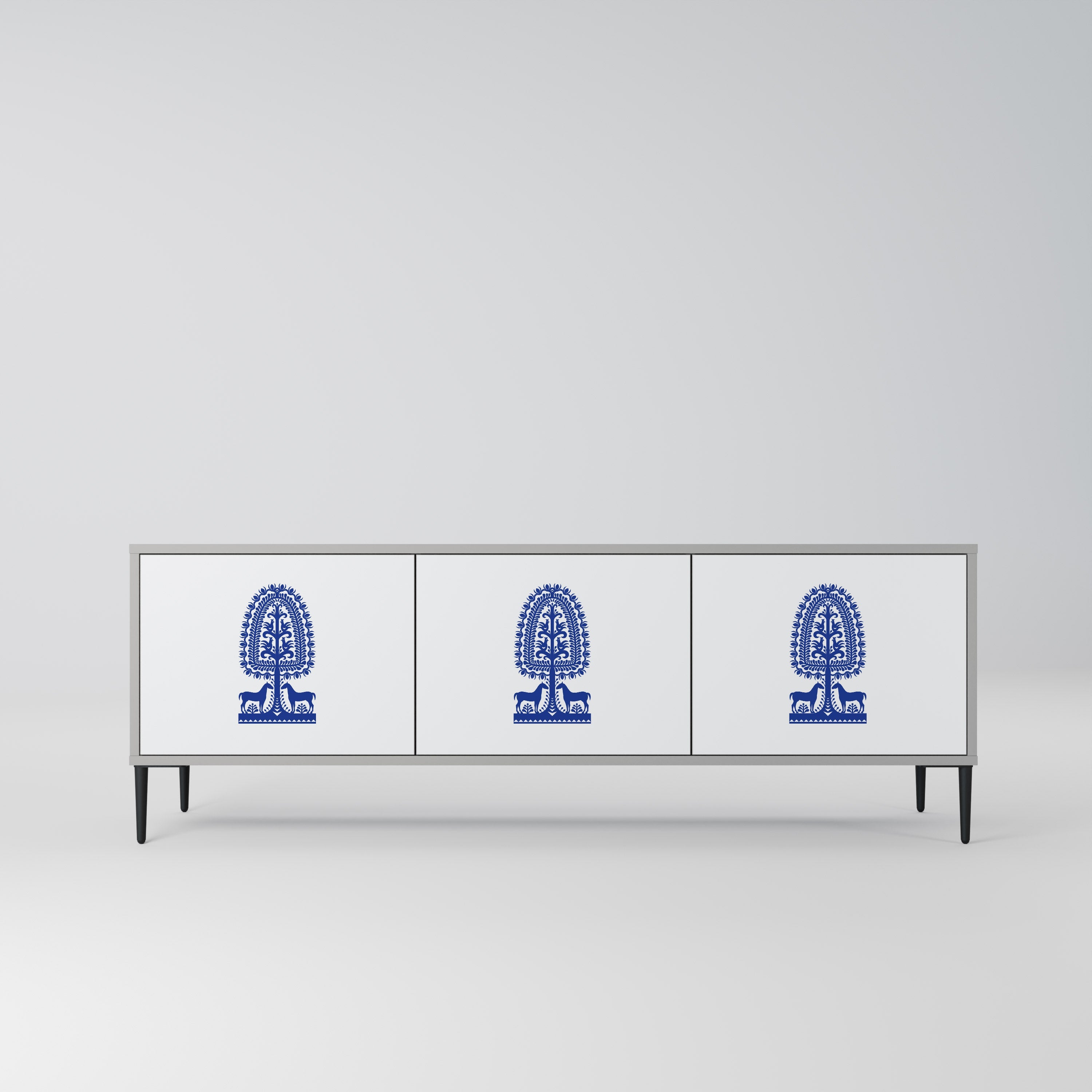 POLISH FOLK ART Móvel de TV com 3 Portas em Acabamento Cinzento