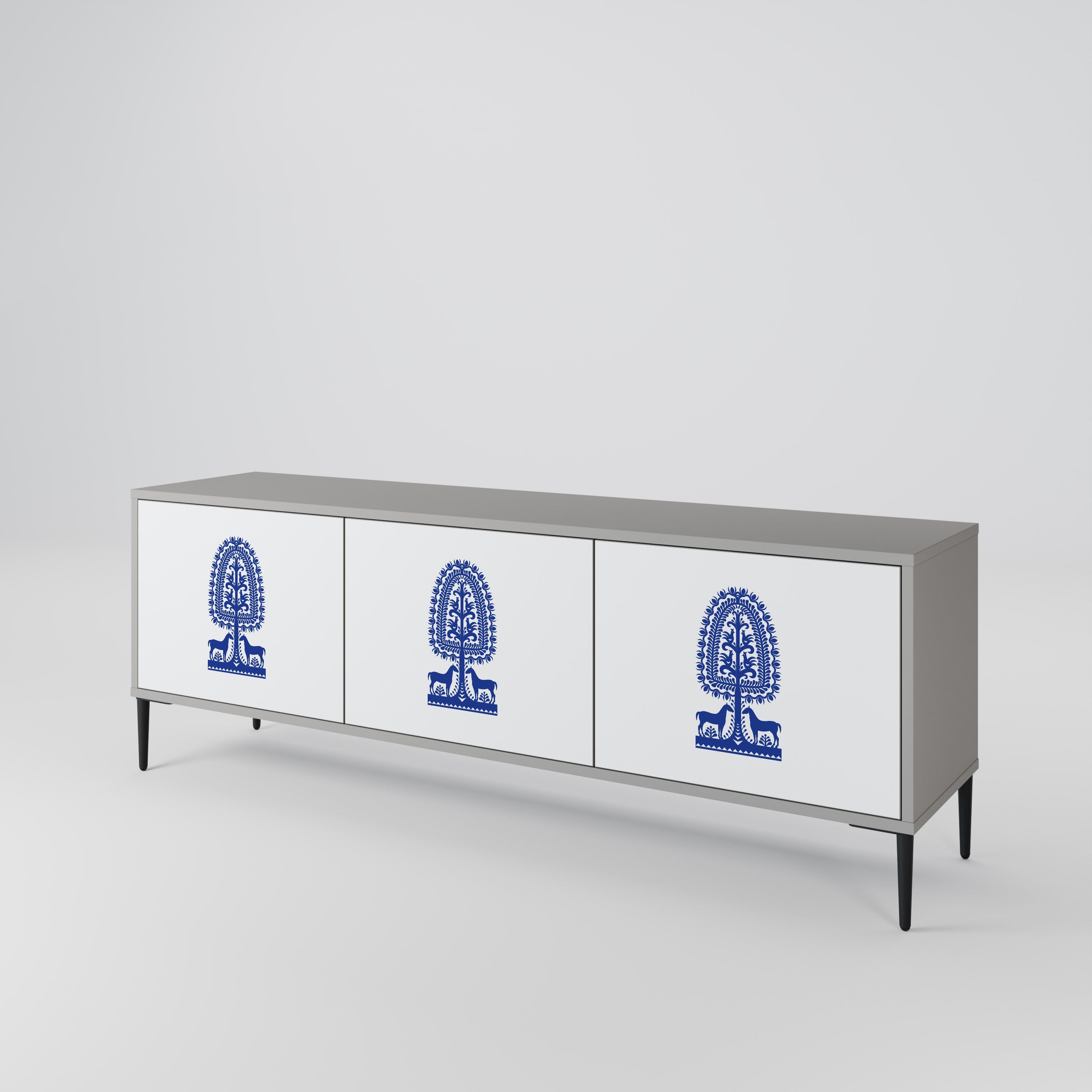 POLISH FOLK ART Móvel de TV com 3 Portas em Acabamento Cinzento
