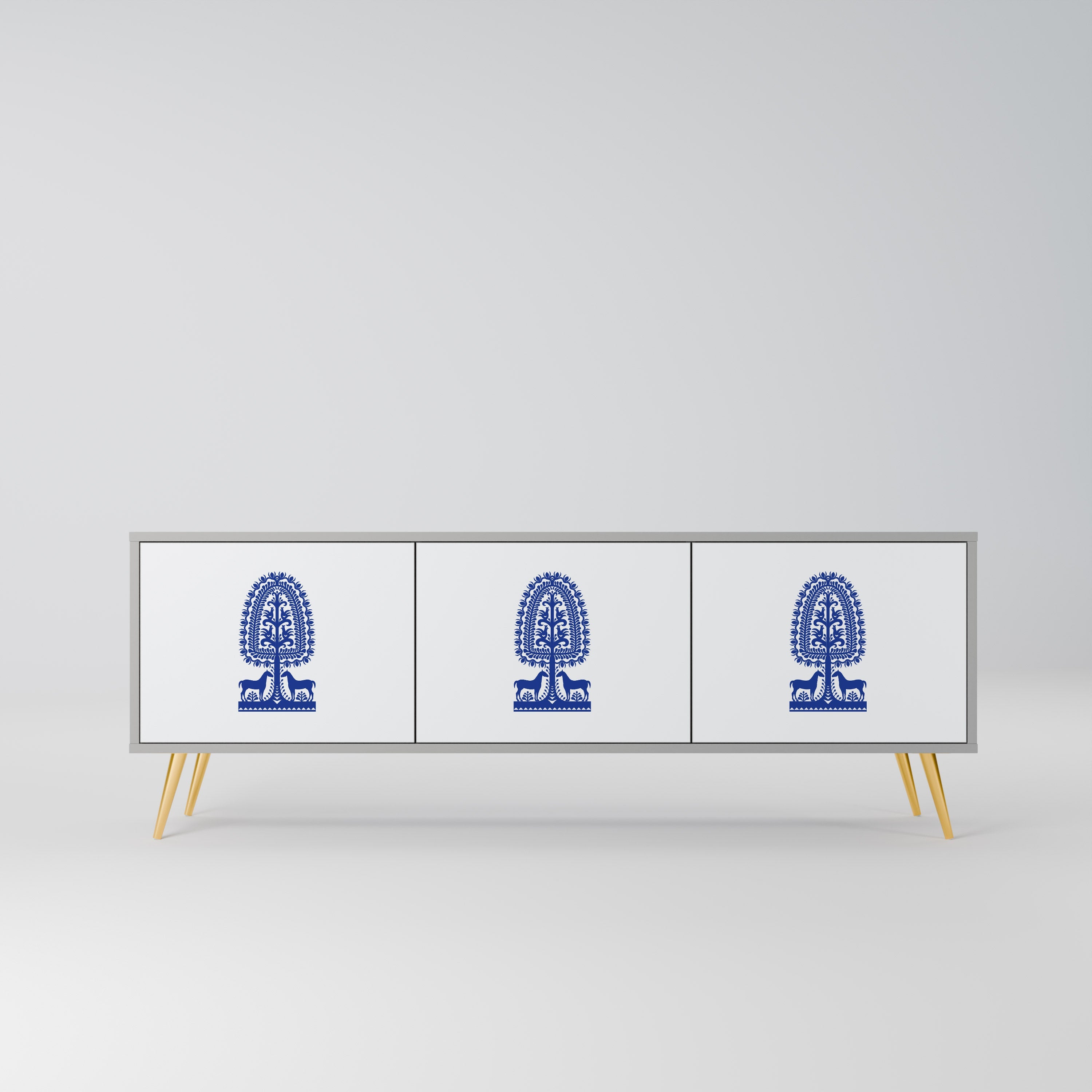 POLISH FOLK ART Móvel de TV com 3 Portas em Acabamento Cinzento