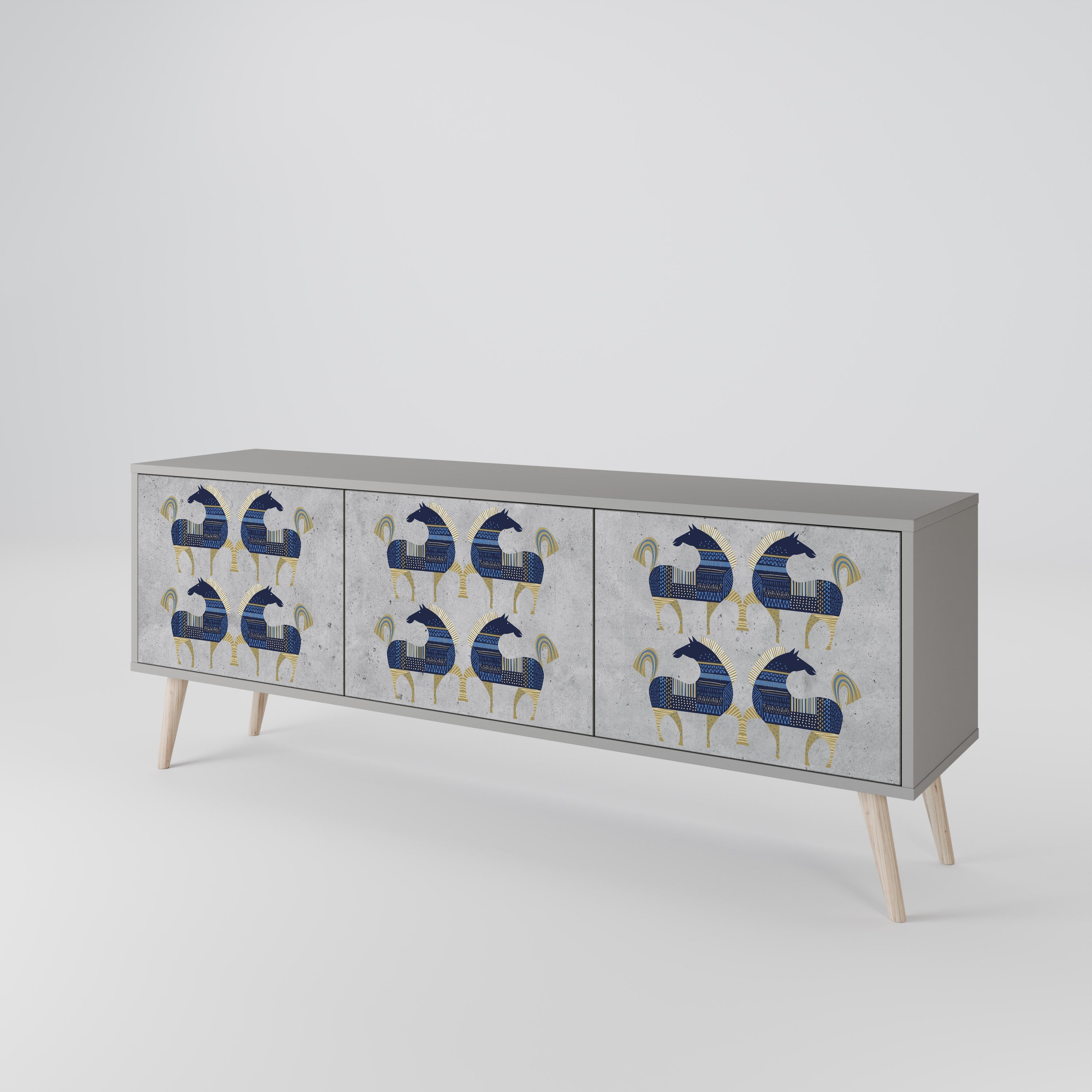 MAJESTIC STEED Móvel de TV com 3 Portas em Acabamento Cinzento