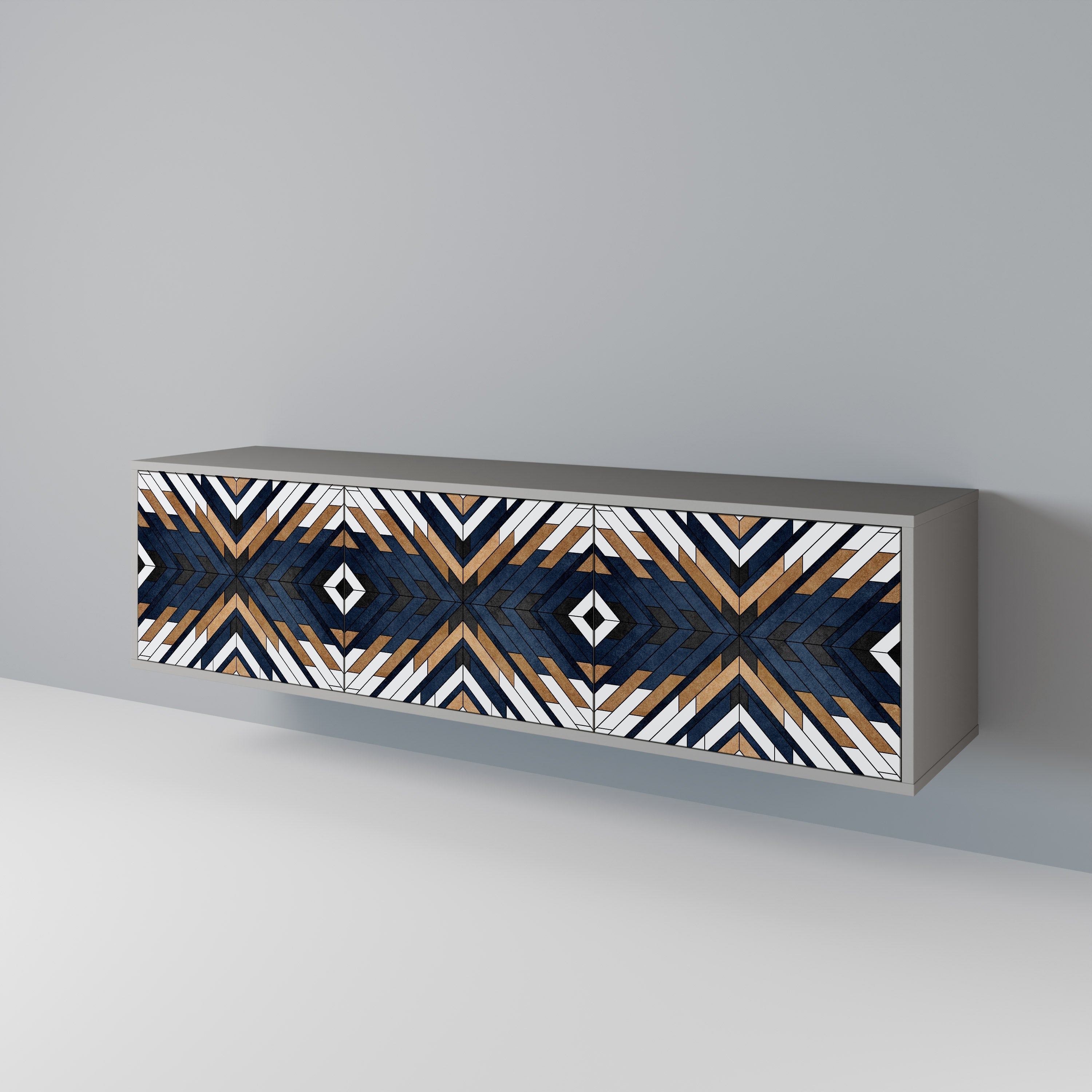 ARTFUL GEOMETRY 3-Door TV Stand in Grey Finish