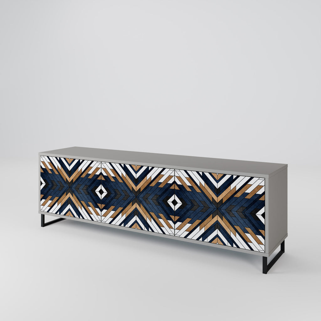 ARTFUL GEOMETRY 3-Door TV Stand in Grey Finish