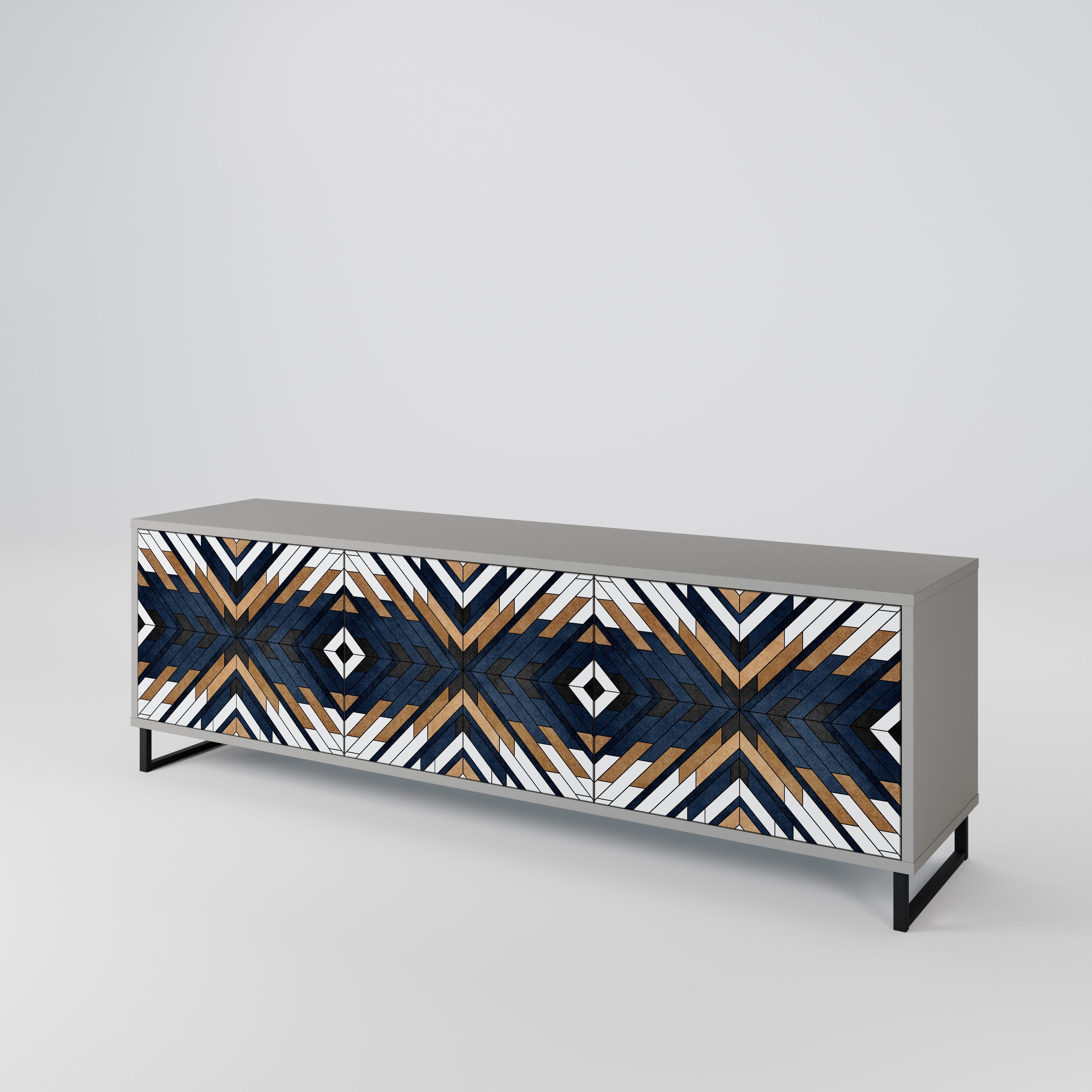 ARTFUL GEOMETRY 3-Door TV Stand in Grey Finish