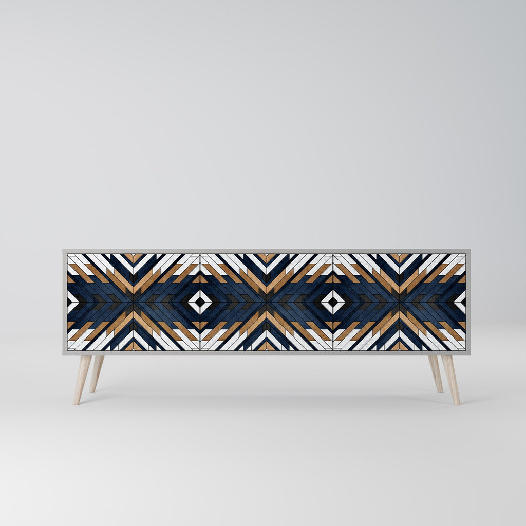 ARTFUL GEOMETRY 3-Door TV Stand in Grey Finish