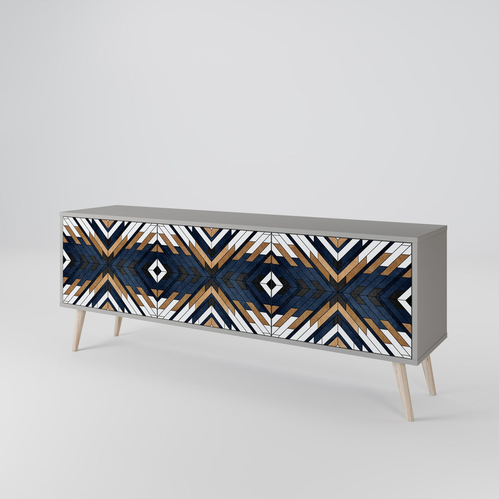 ARTFUL GEOMETRY 3-Door TV Stand in Grey Finish