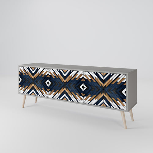 ARTFUL GEOMETRY 3-Door TV Stand in Grey Finish