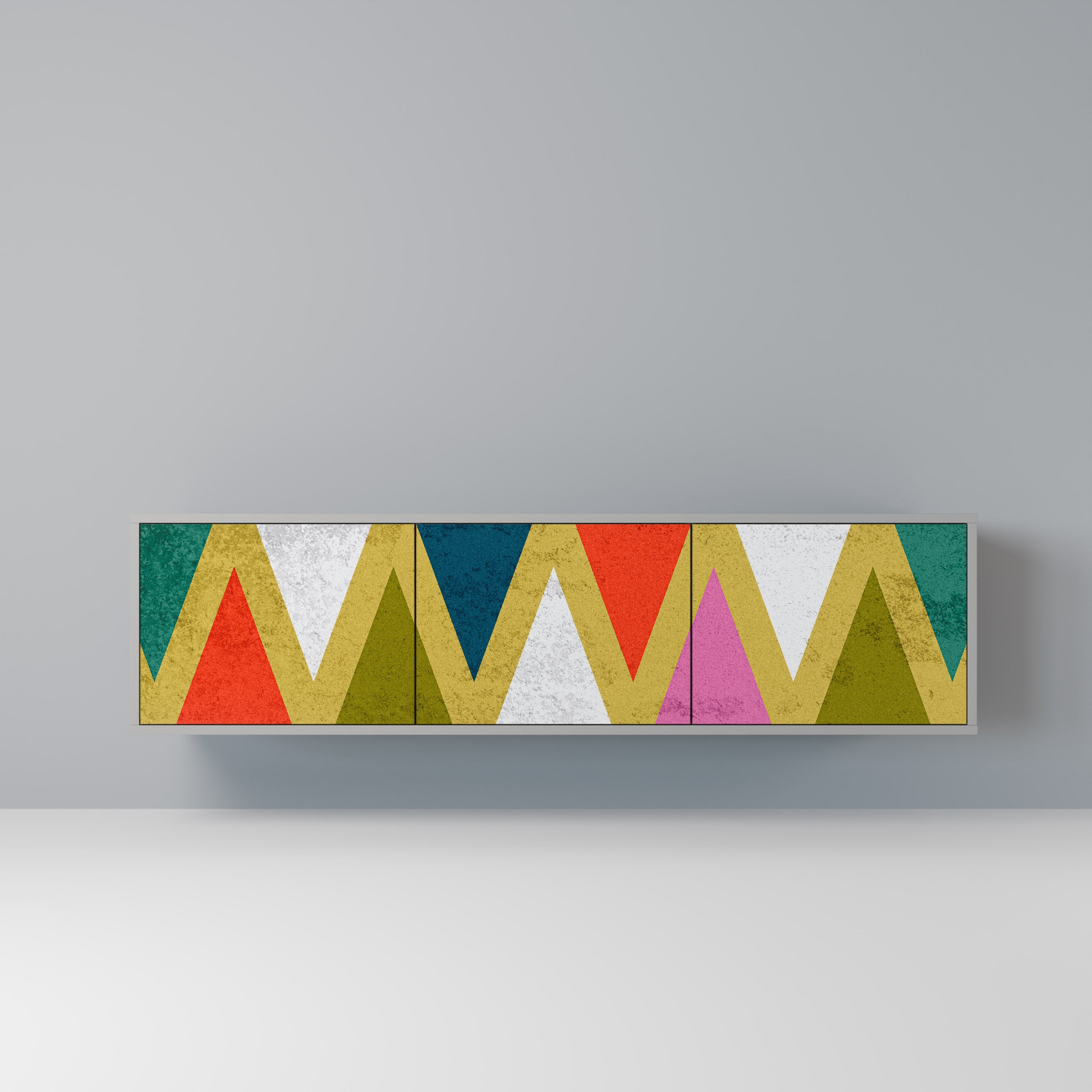 COLORFUL TRIANGLES Móvel de TV com 3 Portas em Acabamento Cinzento