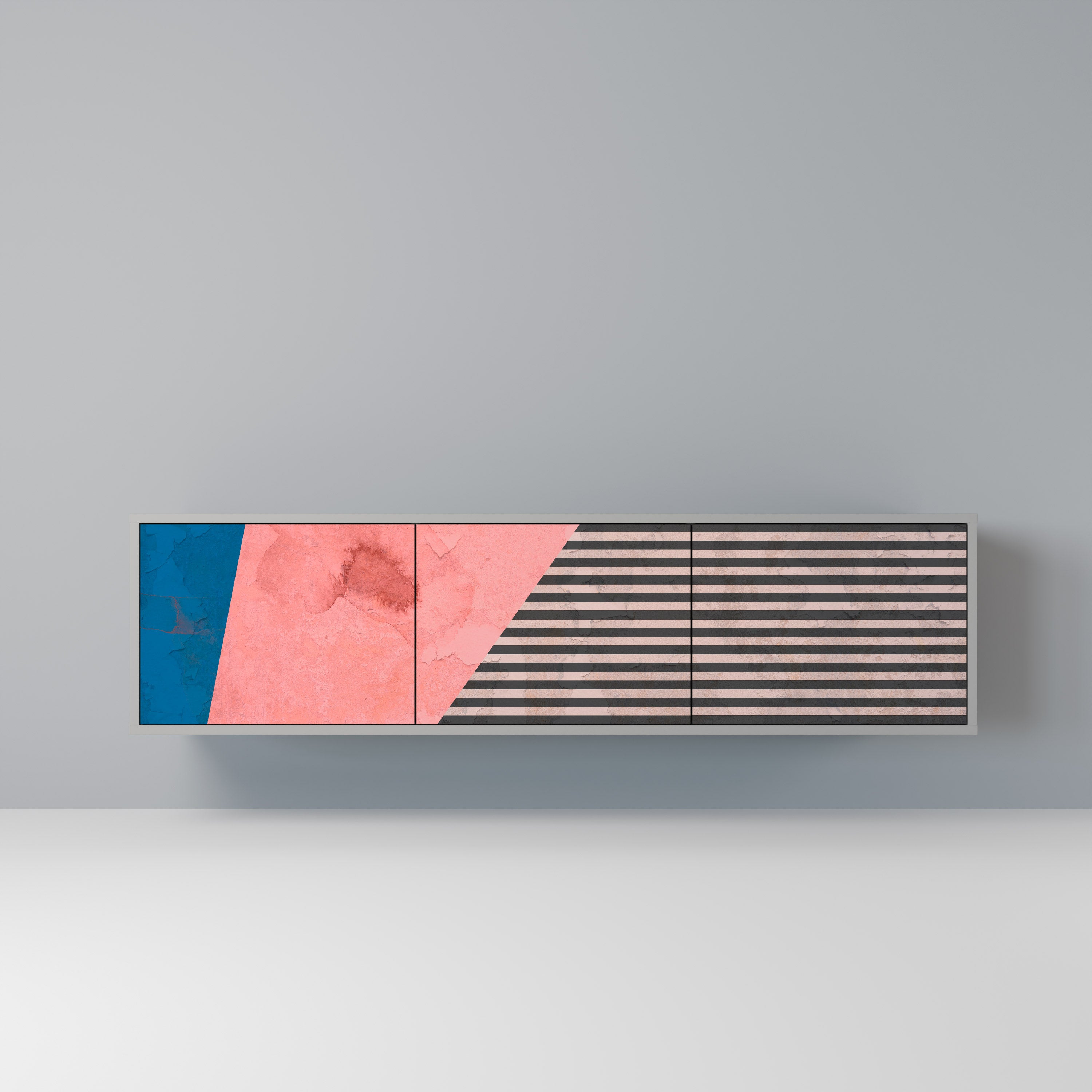 GLAMOROUS STRIPE Móvel de TV com 3 Portas em Acabamento Cinzento