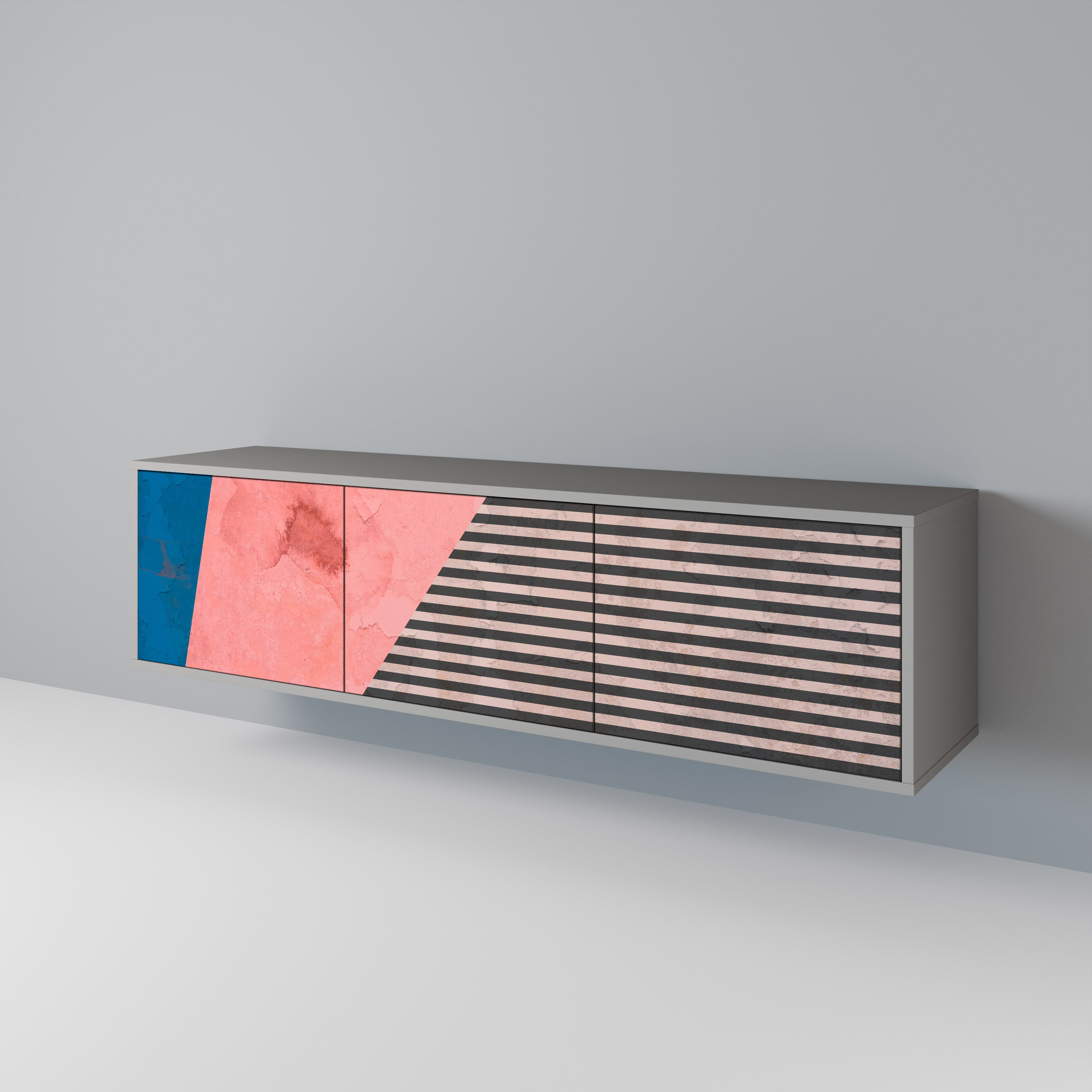 GLAMOROUS STRIPE Móvel de TV com 3 Portas em Acabamento Cinzento