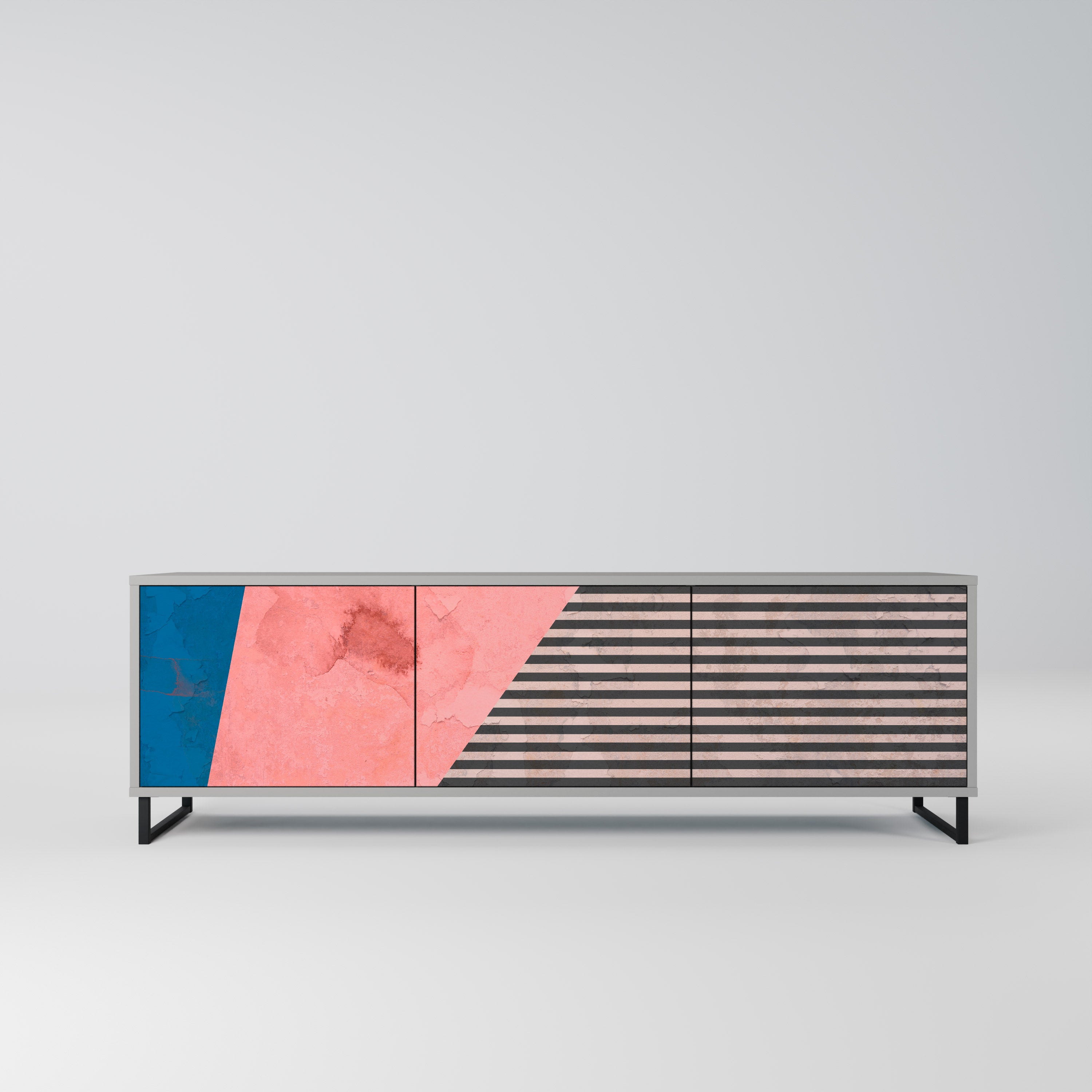 GLAMOROUS STRIPE Móvel de TV com 3 Portas em Acabamento Cinzento