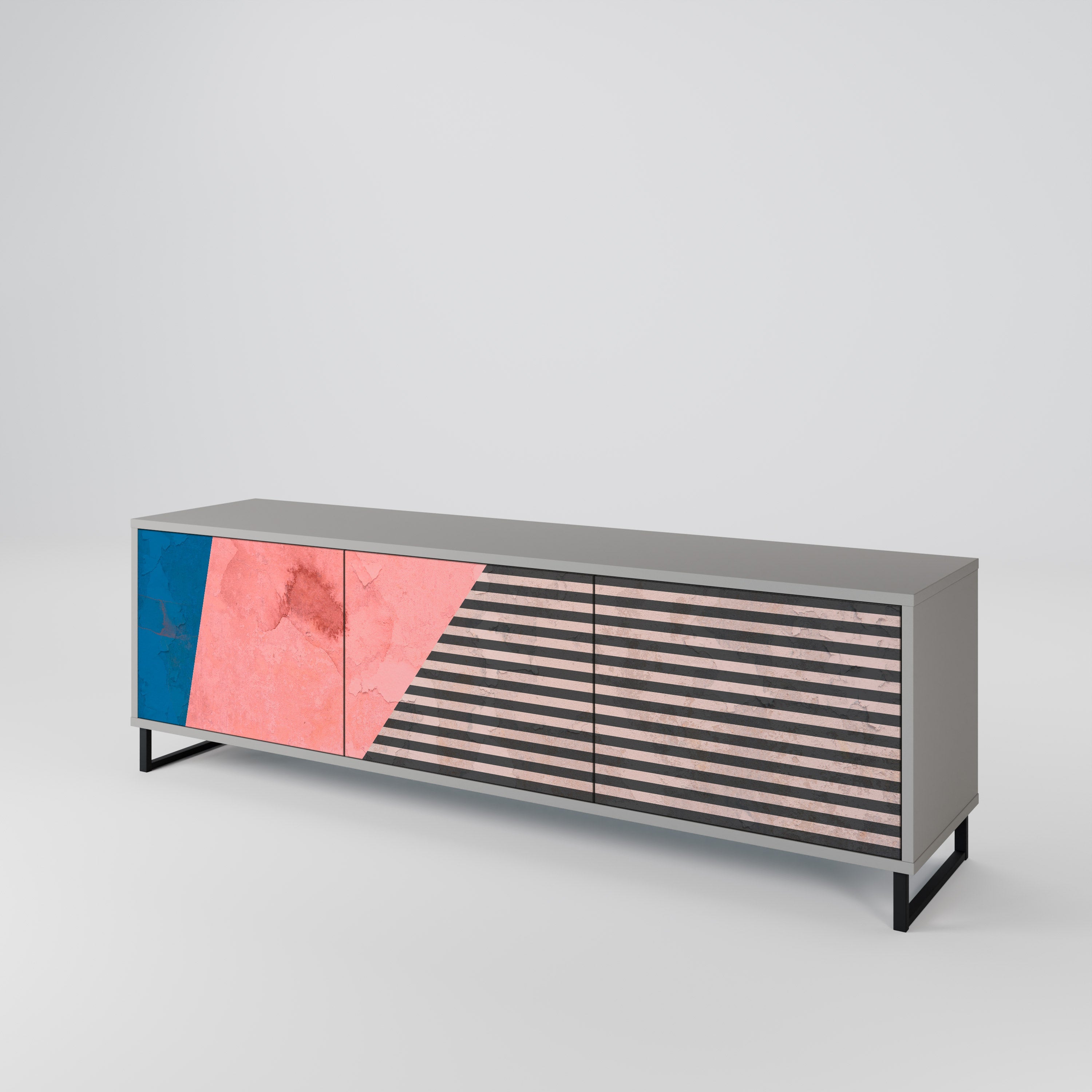 GLAMOROUS STRIPE Móvel de TV com 3 Portas em Acabamento Cinzento