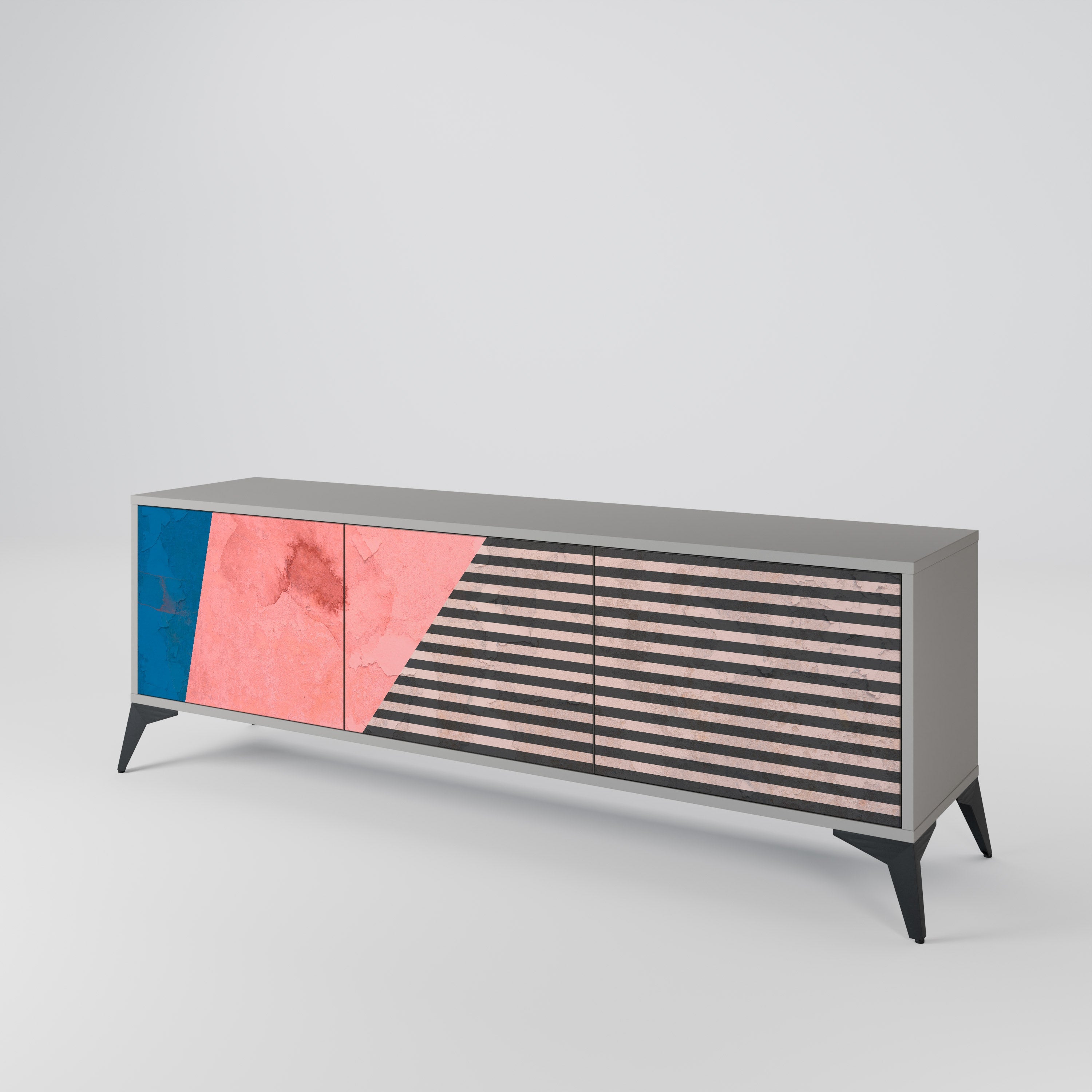 GLAMOROUS STRIPE Móvel de TV com 3 Portas em Acabamento Cinzento