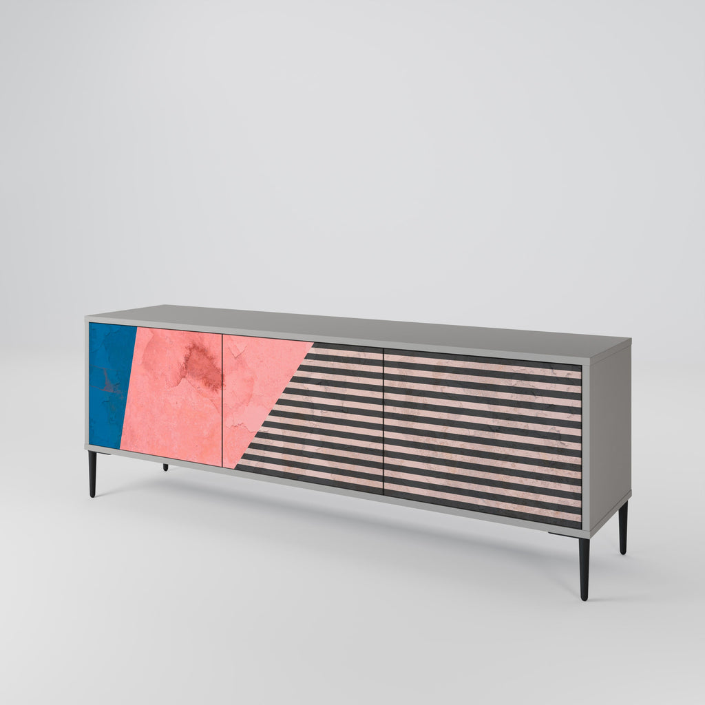 GLAMOROUS STRIPE Móvel de TV com 3 Portas em Acabamento Cinzento