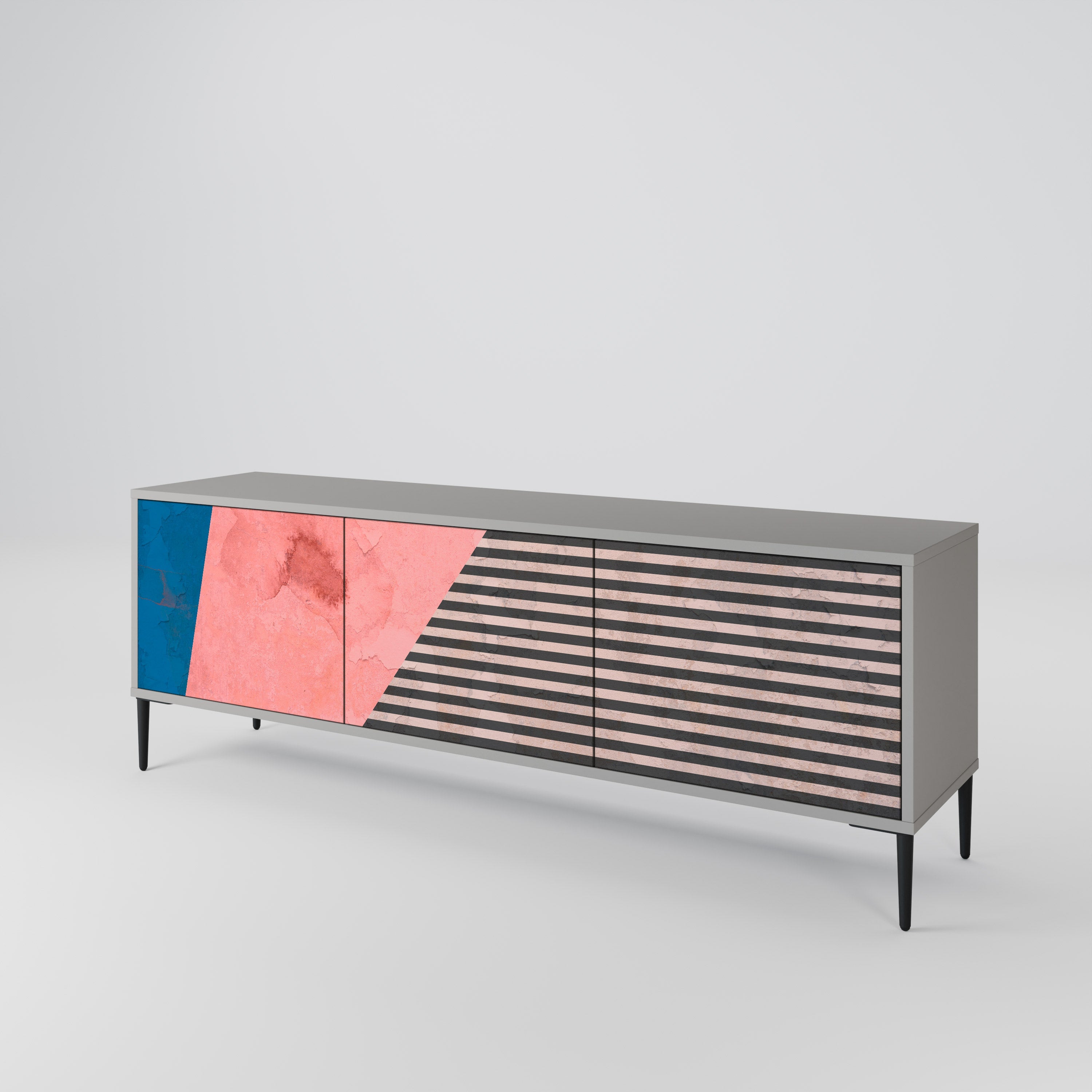 GLAMOROUS STRIPE Móvel de TV com 3 Portas em Acabamento Cinzento