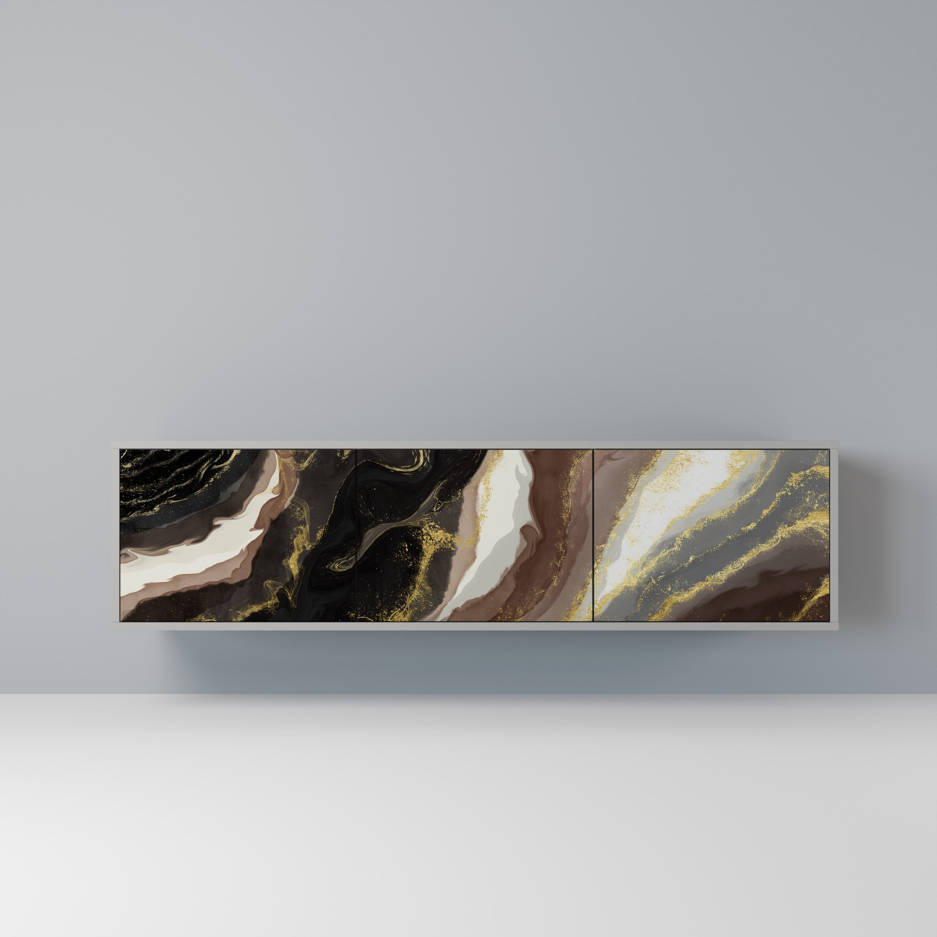 GOLD DUST Móvel de TV com 3 Portas em Acabamento Cinzento