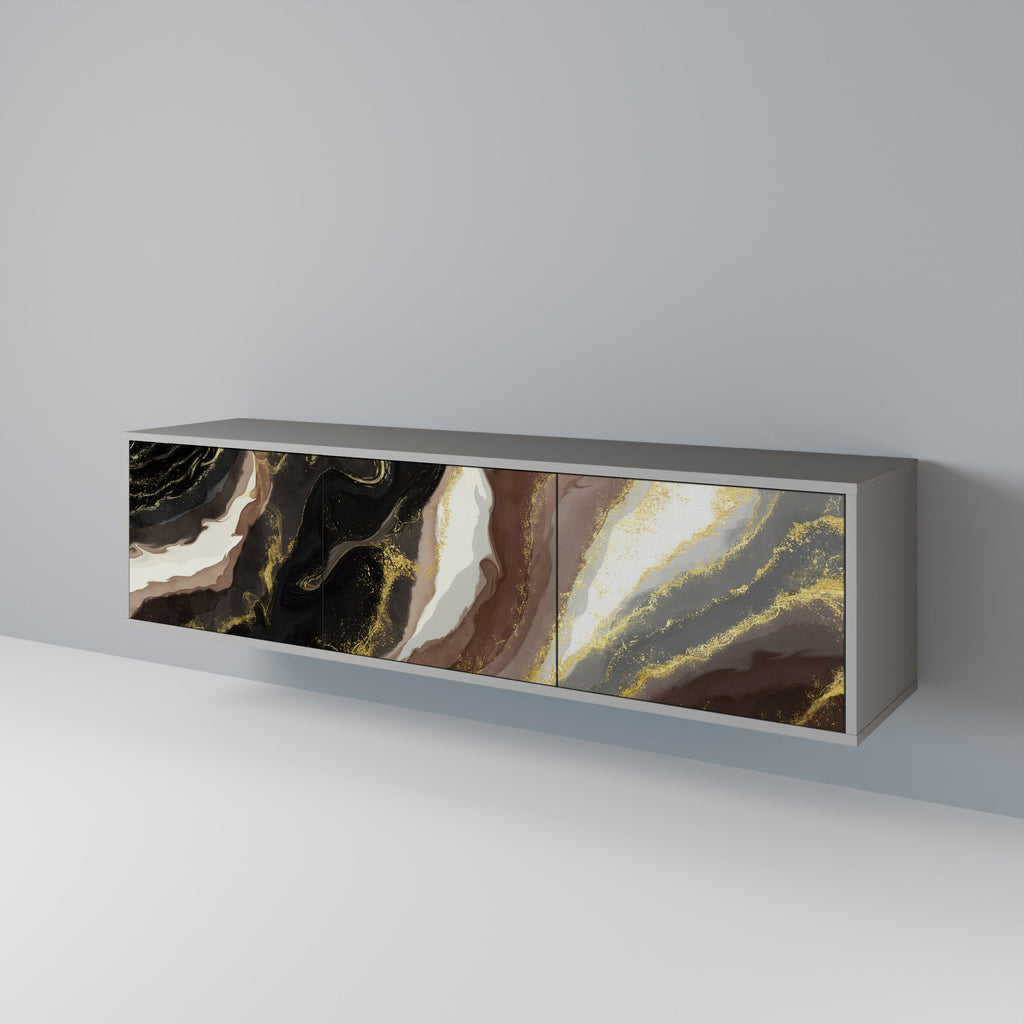 GOLD DUST Móvel de TV com 3 Portas em Acabamento Cinzento