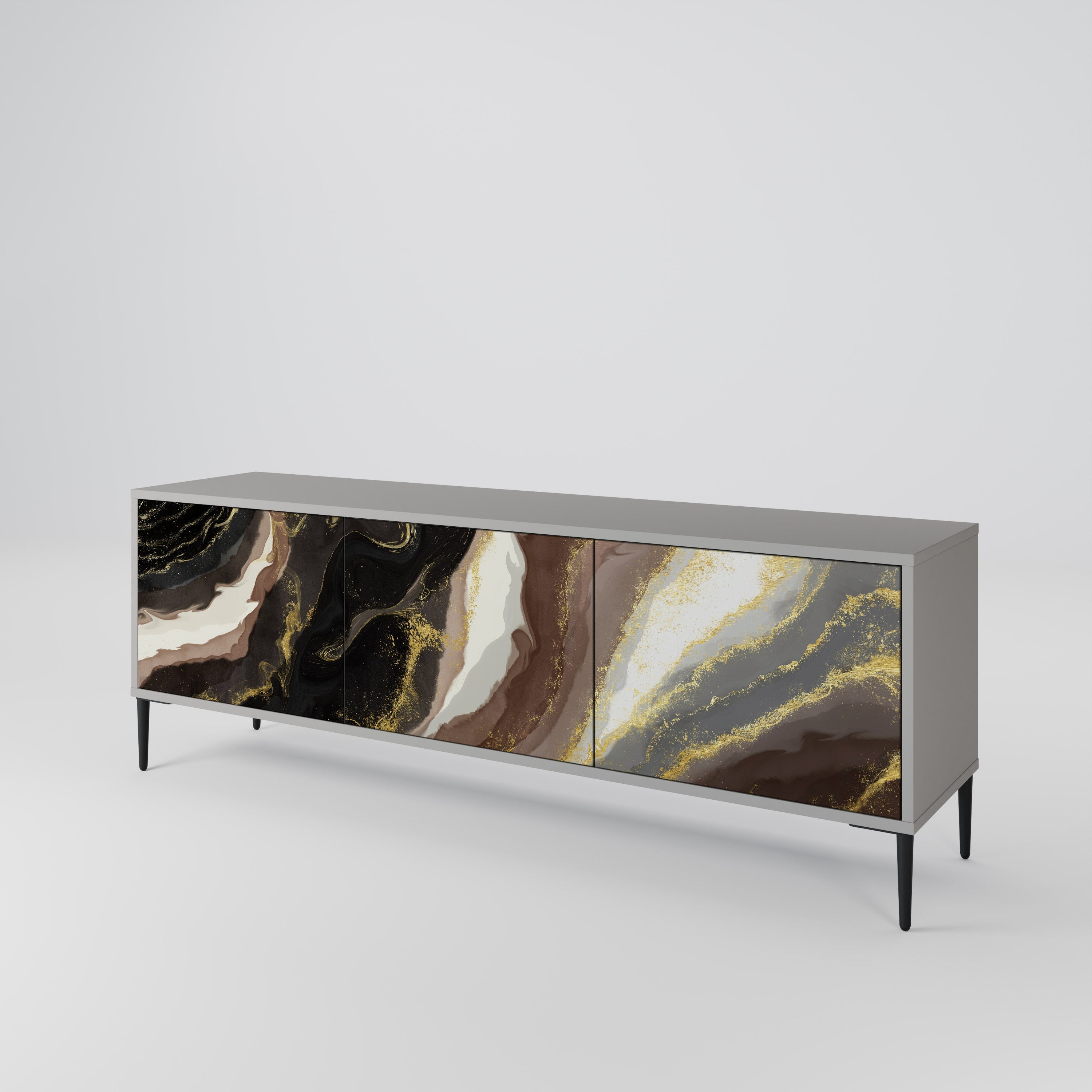 GOLD DUST Móvel de TV com 3 Portas em Acabamento Cinzento