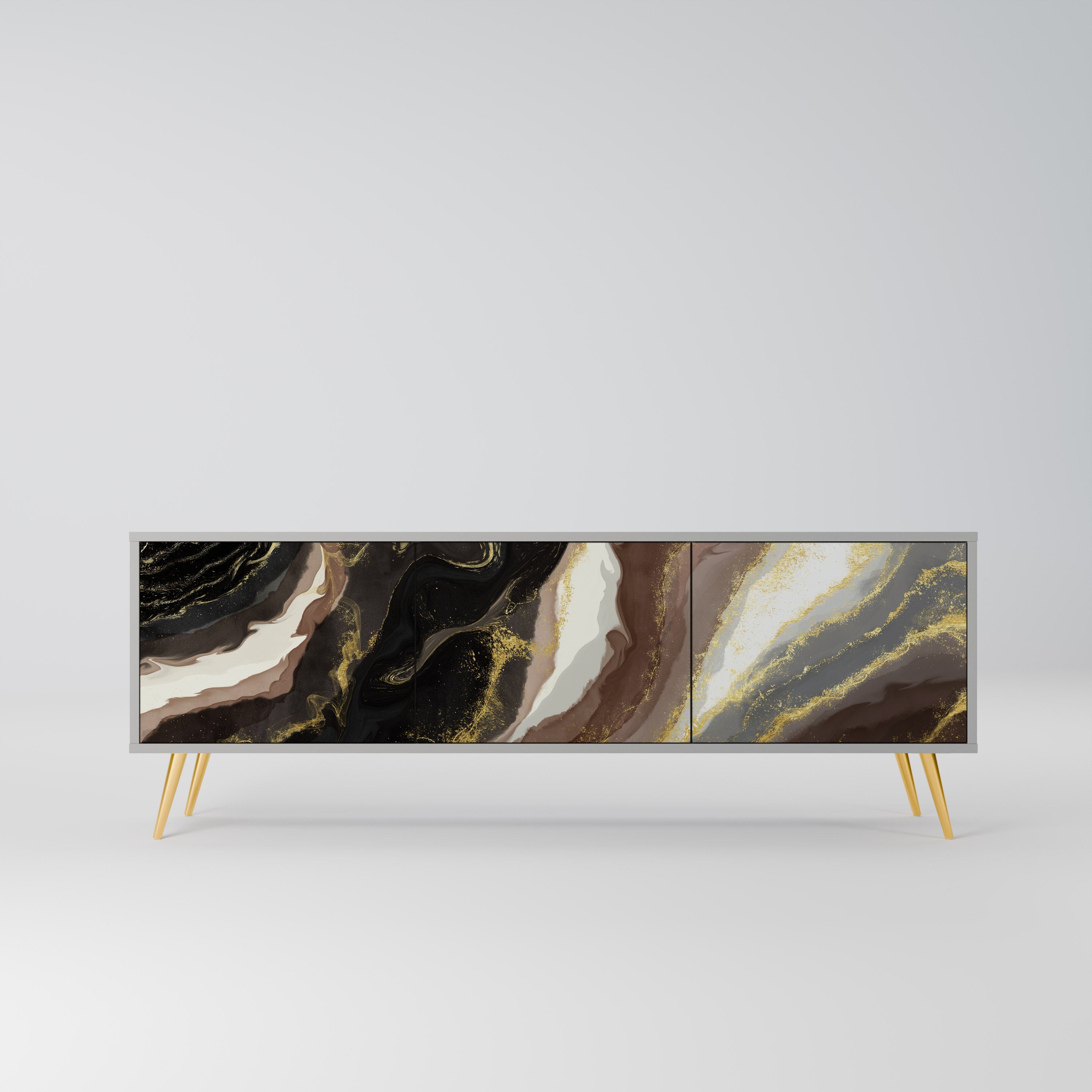 GOLD DUST Móvel de TV com 3 Portas em Acabamento Cinzento