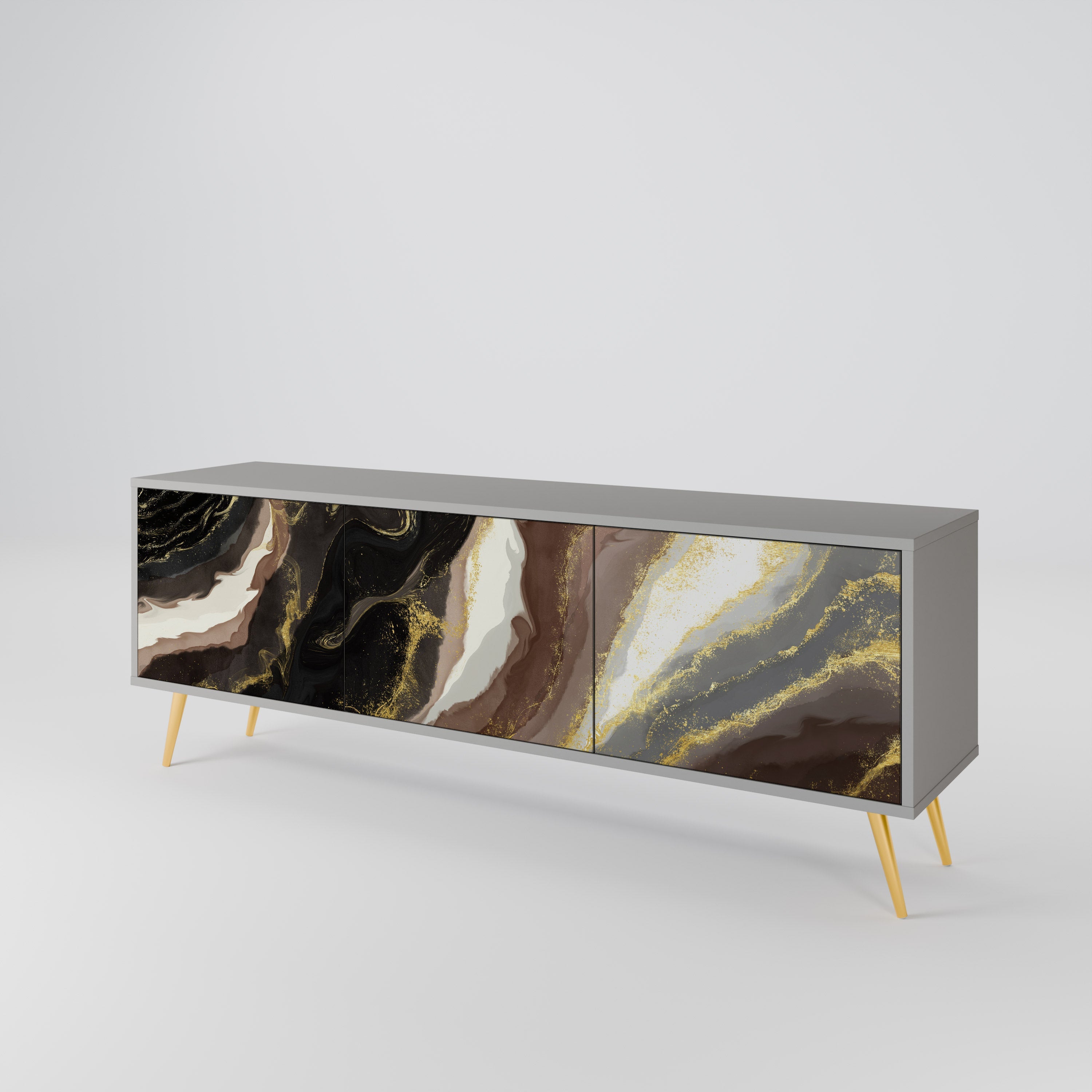 GOLD DUST Móvel de TV com 3 Portas em Acabamento Cinzento