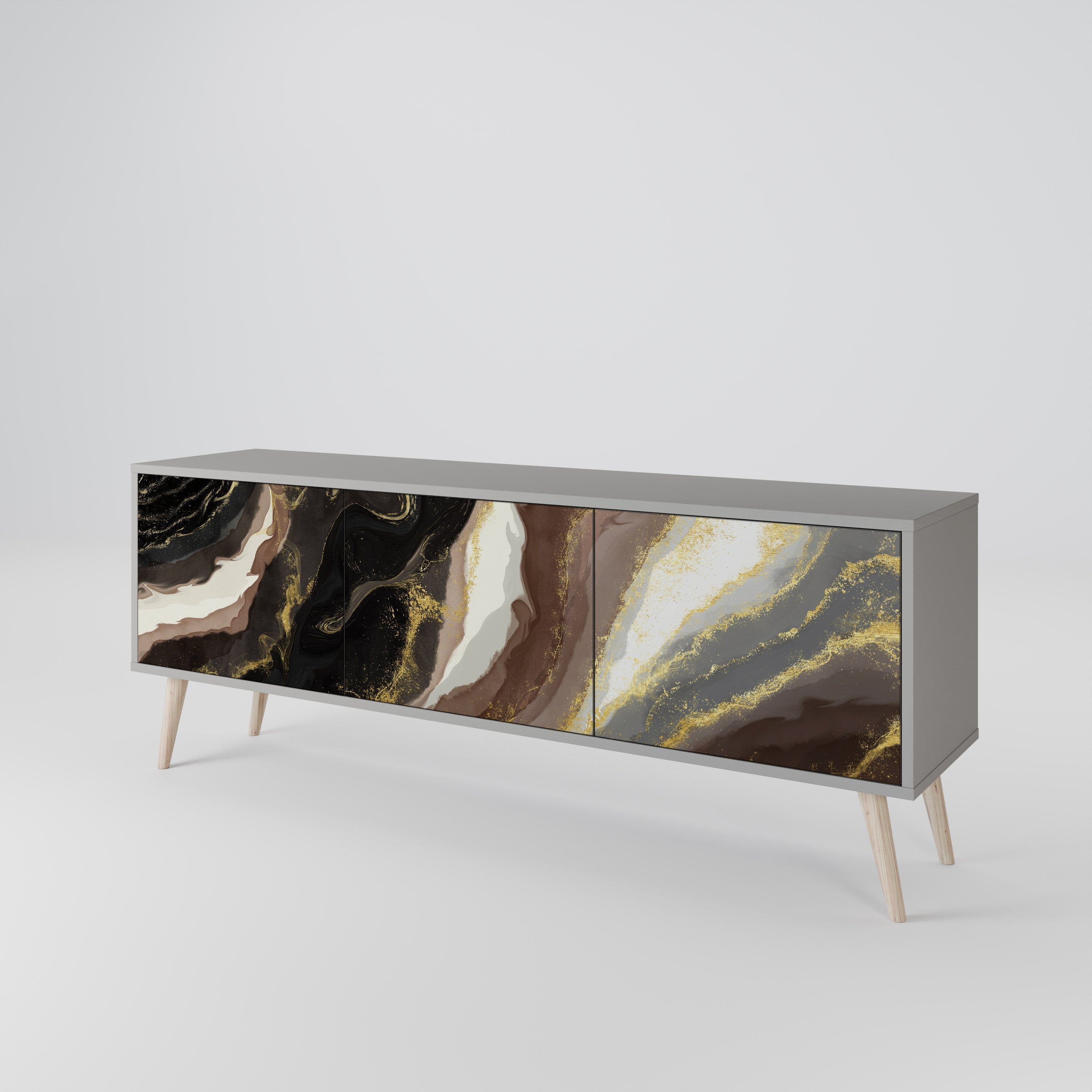 GOLD DUST Móvel de TV com 3 Portas em Acabamento Cinzento