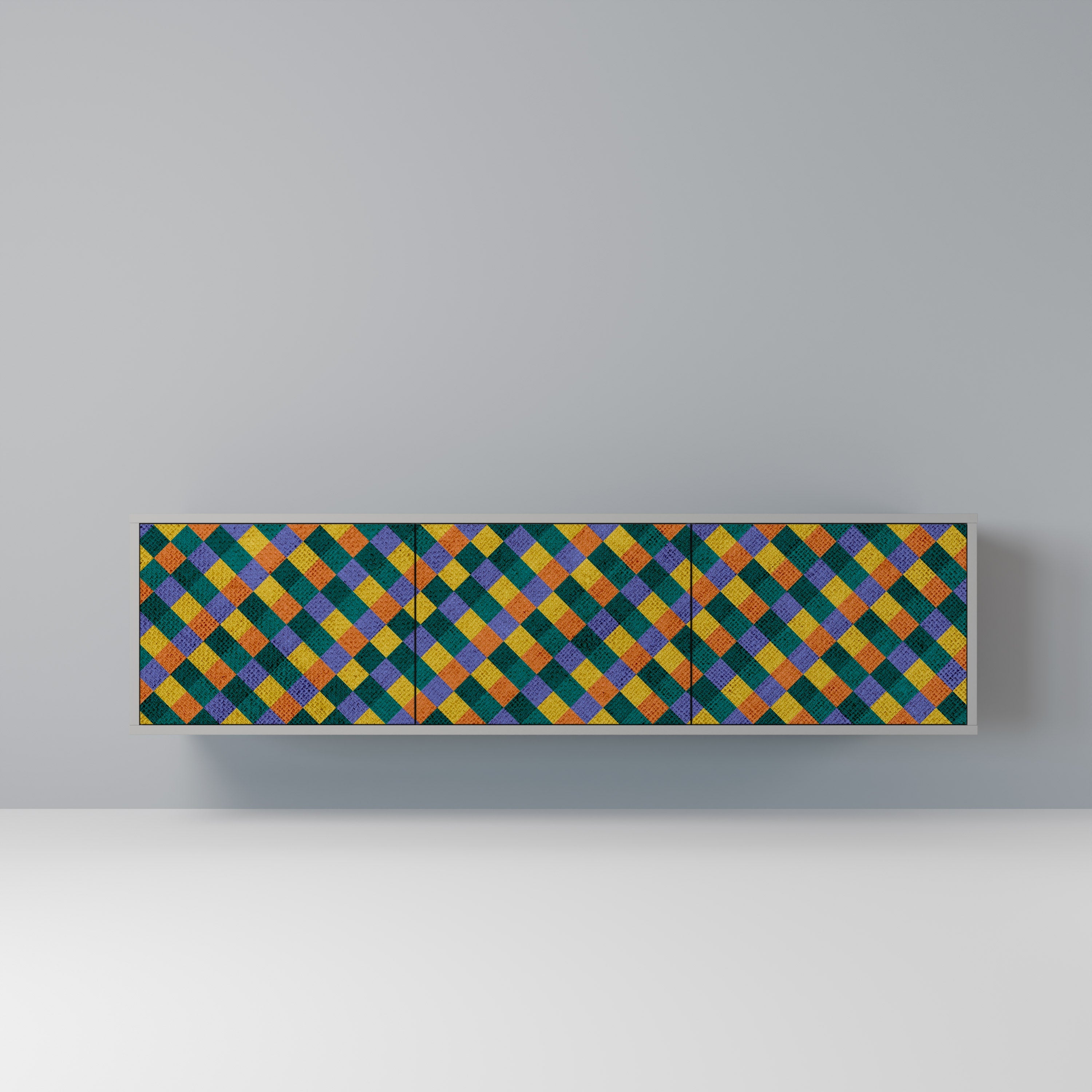 PAINTED SQUARES MIX Móvel de TV com 3 Portas em Acabamento Cinzento