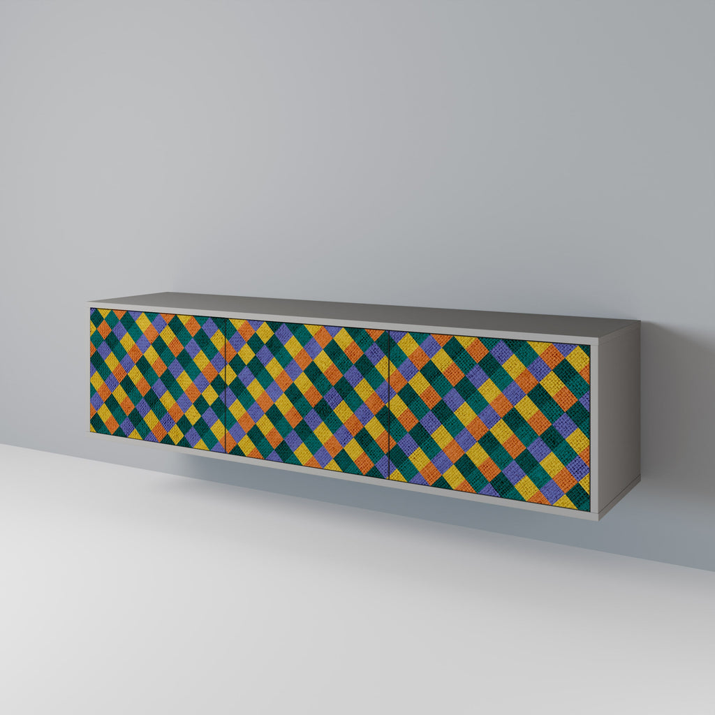 PAINTED SQUARES MIX Móvel de TV com 3 Portas em Acabamento Cinzento