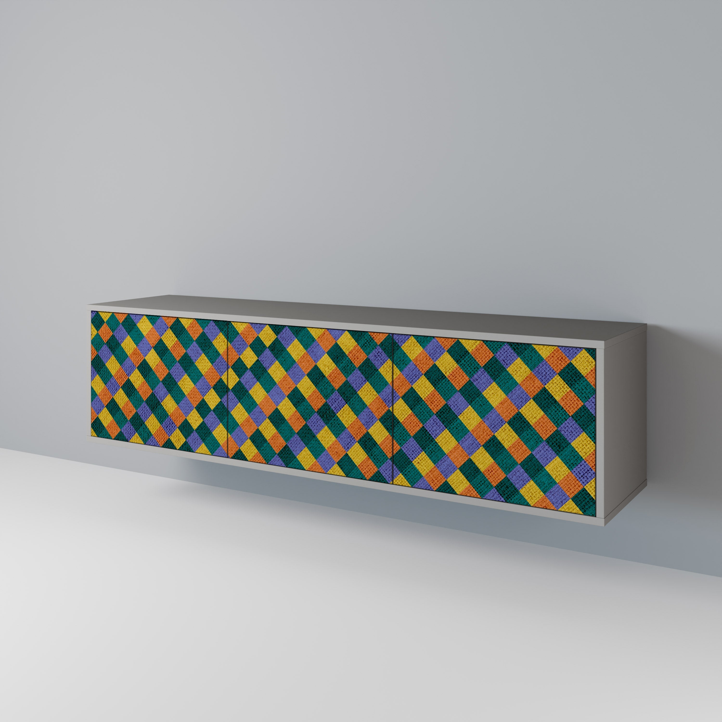 PAINTED SQUARES MIX Móvel de TV com 3 Portas em Acabamento Cinzento