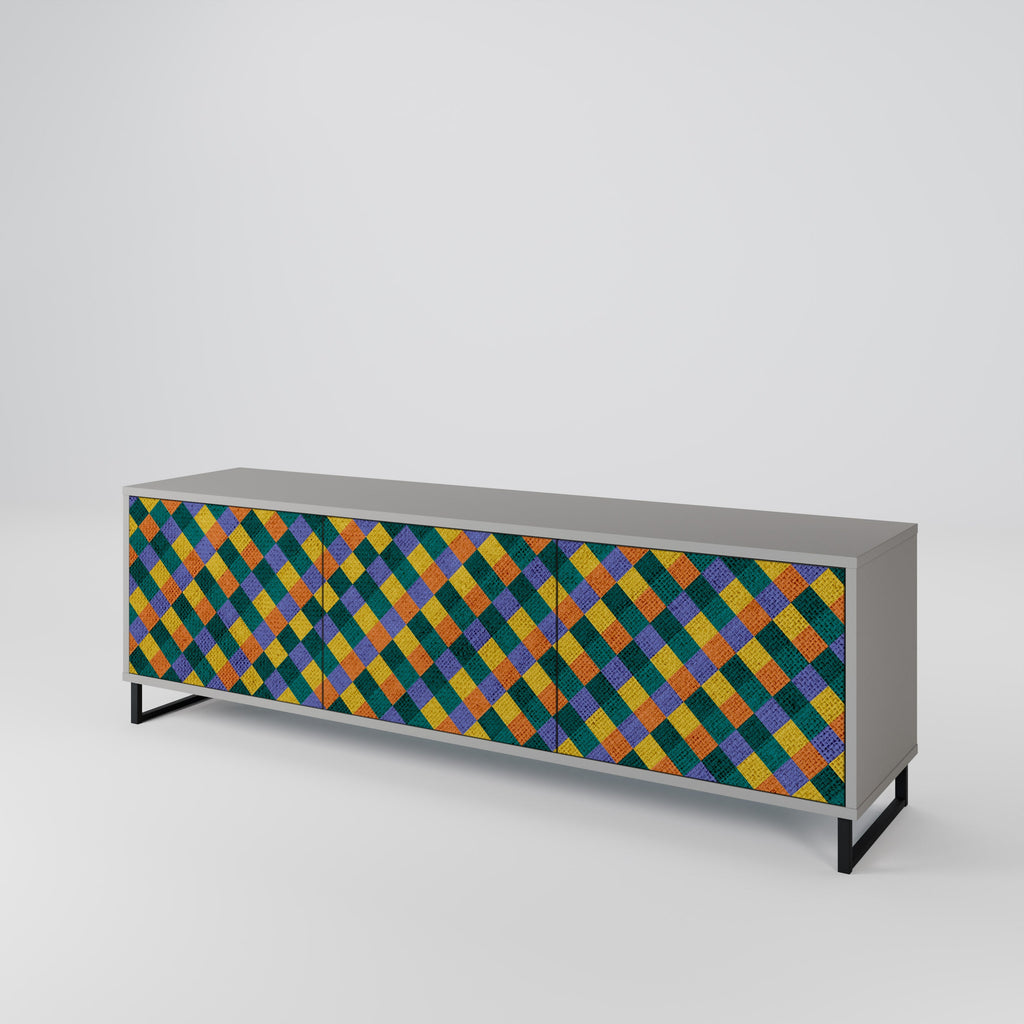 PAINTED SQUARES MIX Móvel de TV com 3 Portas em Acabamento Cinzento