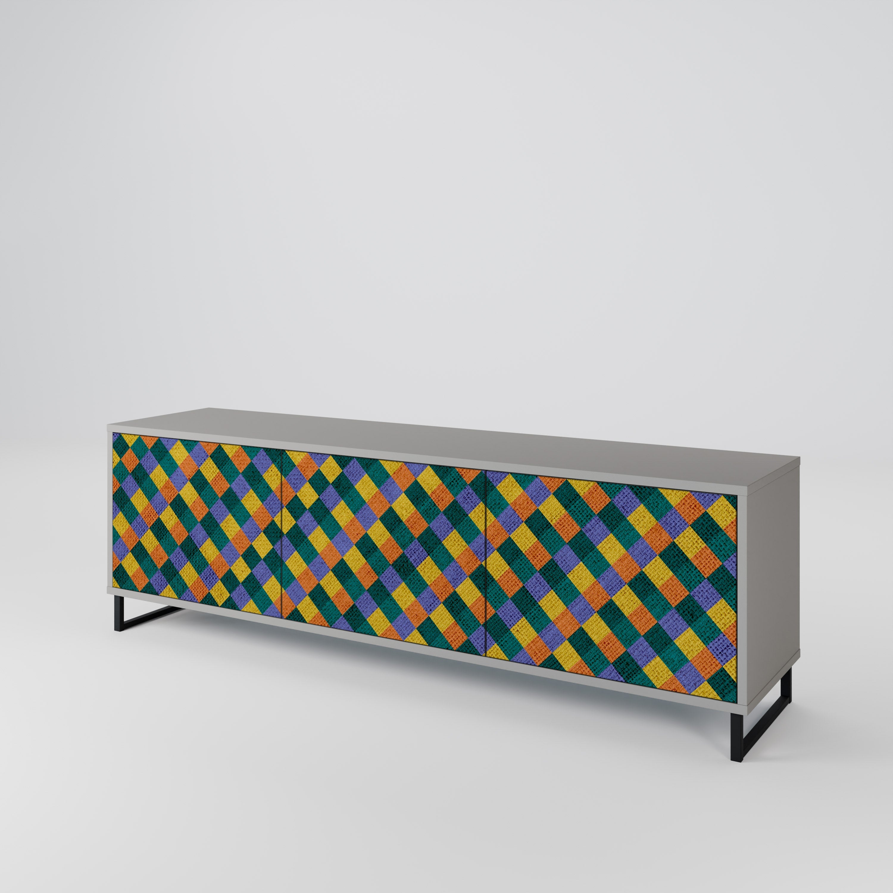 PAINTED SQUARES MIX Móvel de TV com 3 Portas em Acabamento Cinzento