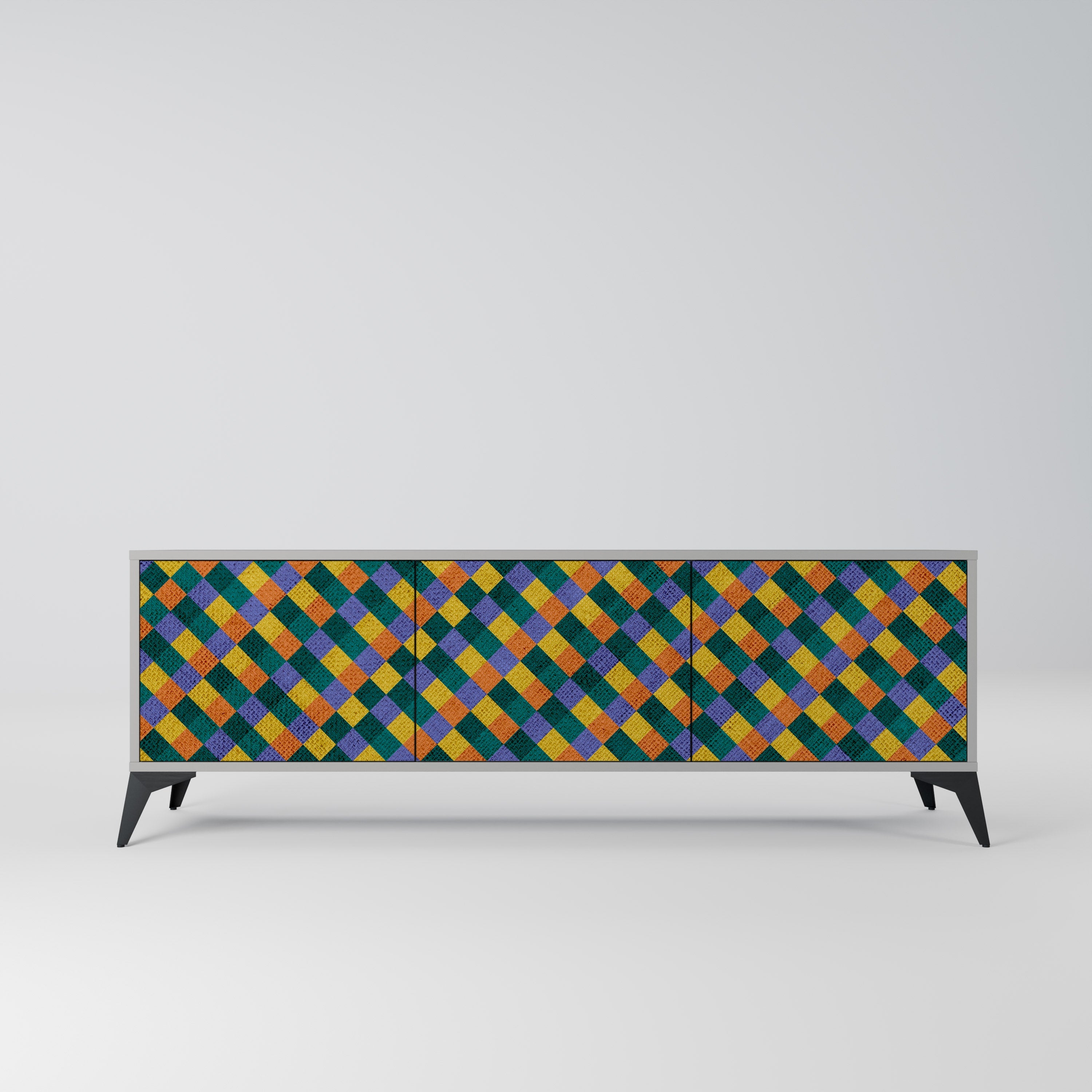 PAINTED SQUARES MIX Móvel de TV com 3 Portas em Acabamento Cinzento