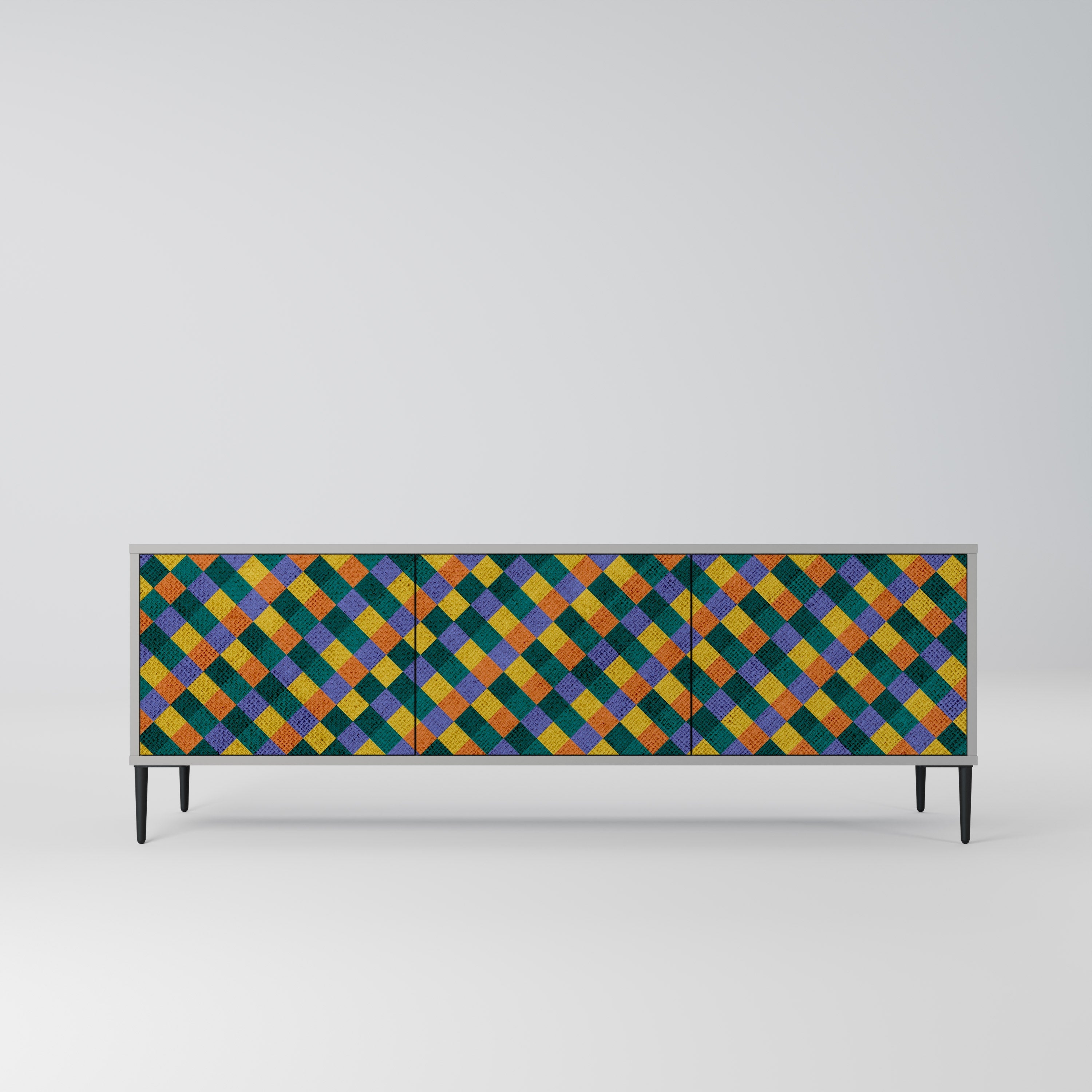 PAINTED SQUARES MIX Móvel de TV com 3 Portas em Acabamento Cinzento