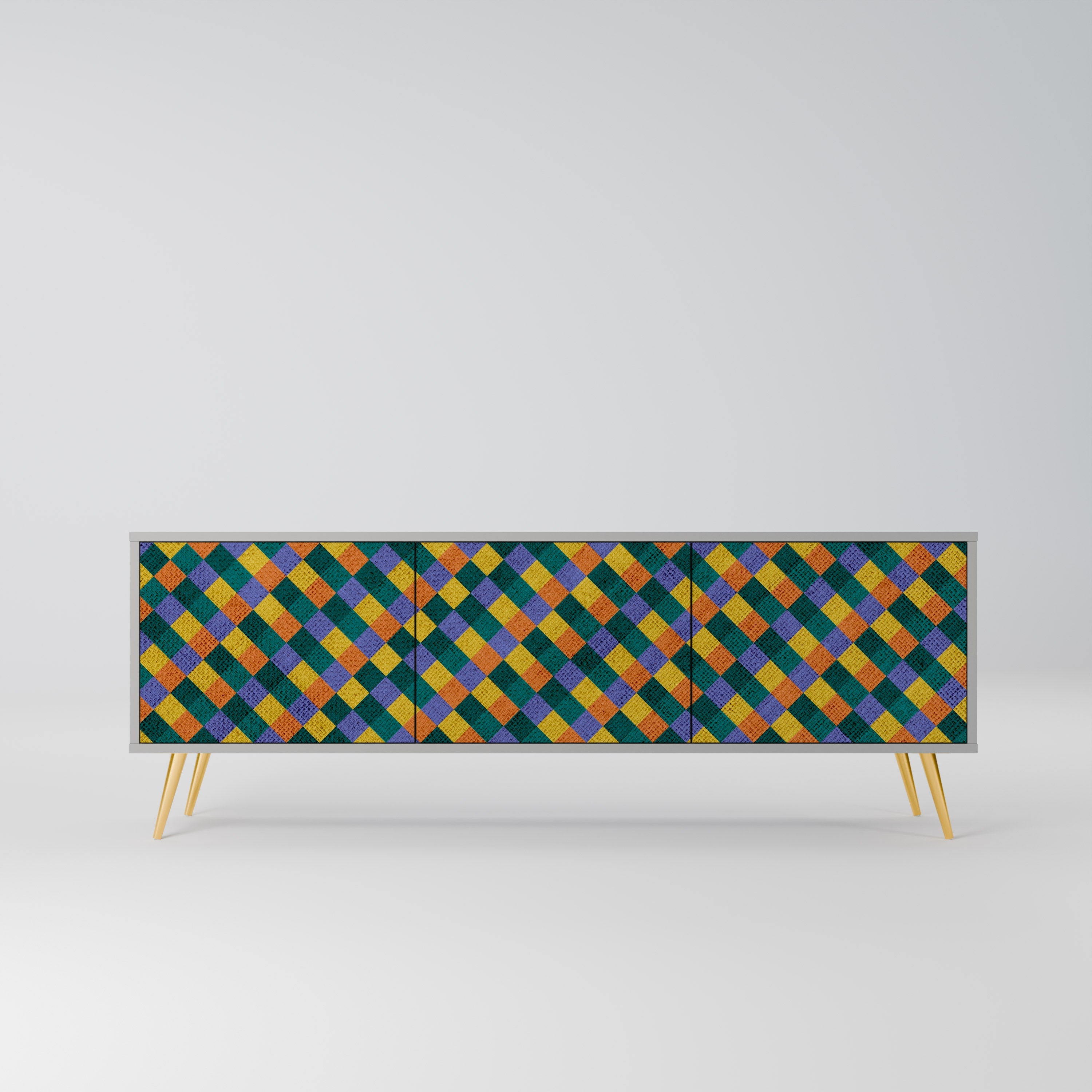 PAINTED SQUARES MIX Móvel de TV com 3 Portas em Acabamento Cinzento