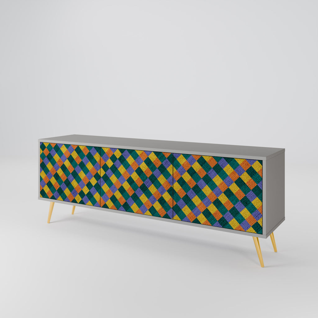 PAINTED SQUARES MIX Móvel de TV com 3 Portas em Acabamento Cinzento