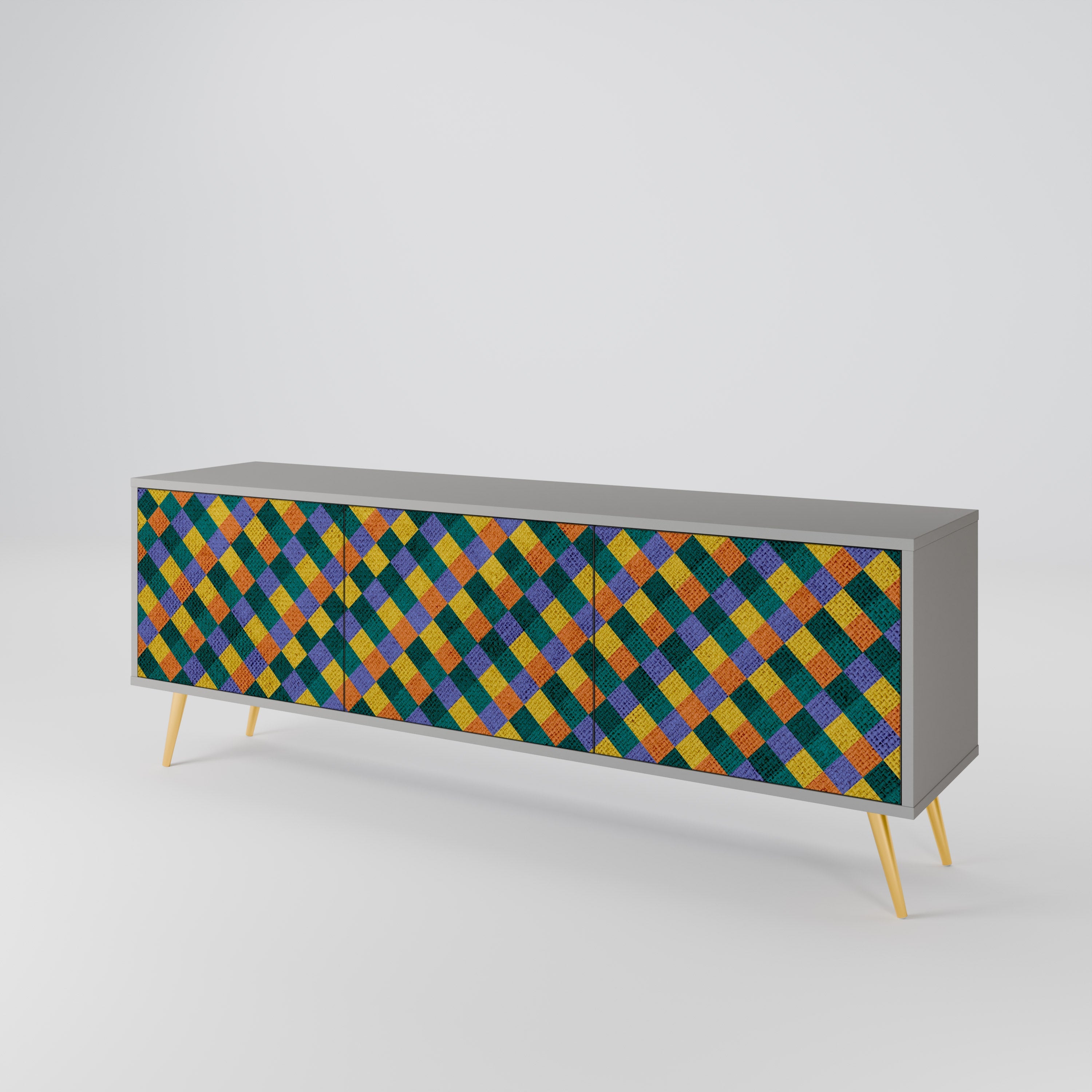 PAINTED SQUARES MIX Móvel de TV com 3 Portas em Acabamento Cinzento