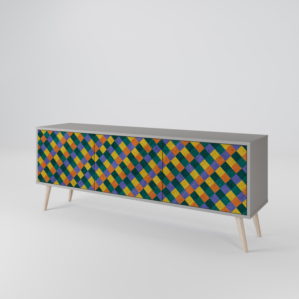 PAINTED SQUARES MIX Móvel de TV com 3 Portas em Acabamento Cinzento