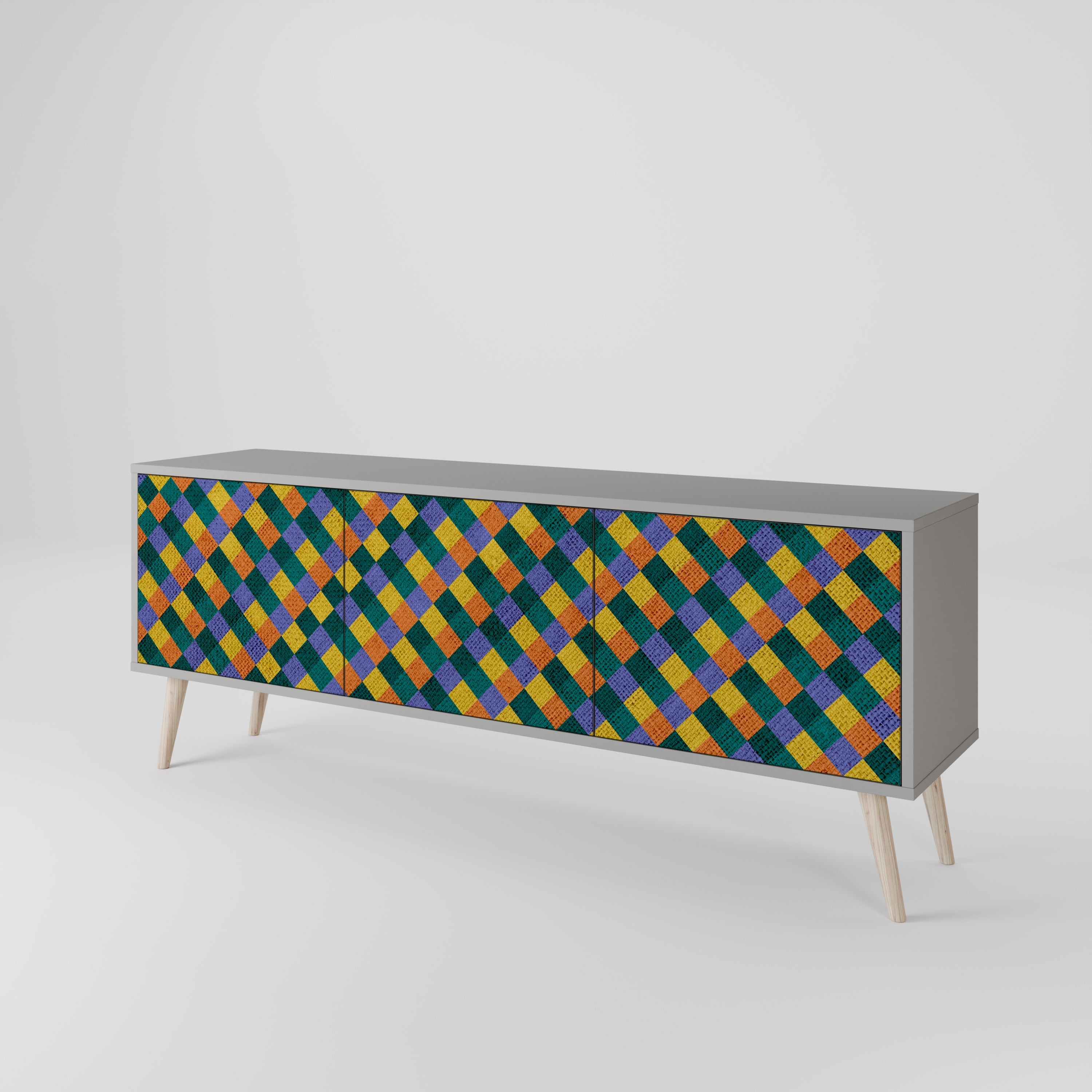 PAINTED SQUARES MIX Móvel de TV com 3 Portas em Acabamento Cinzento